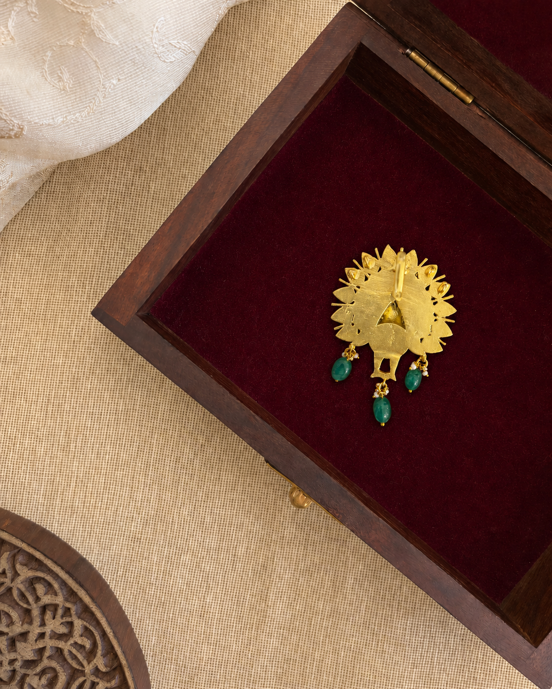 Royal Peacock Floral Hair Pendant | Handmade Gold Plated | HA377