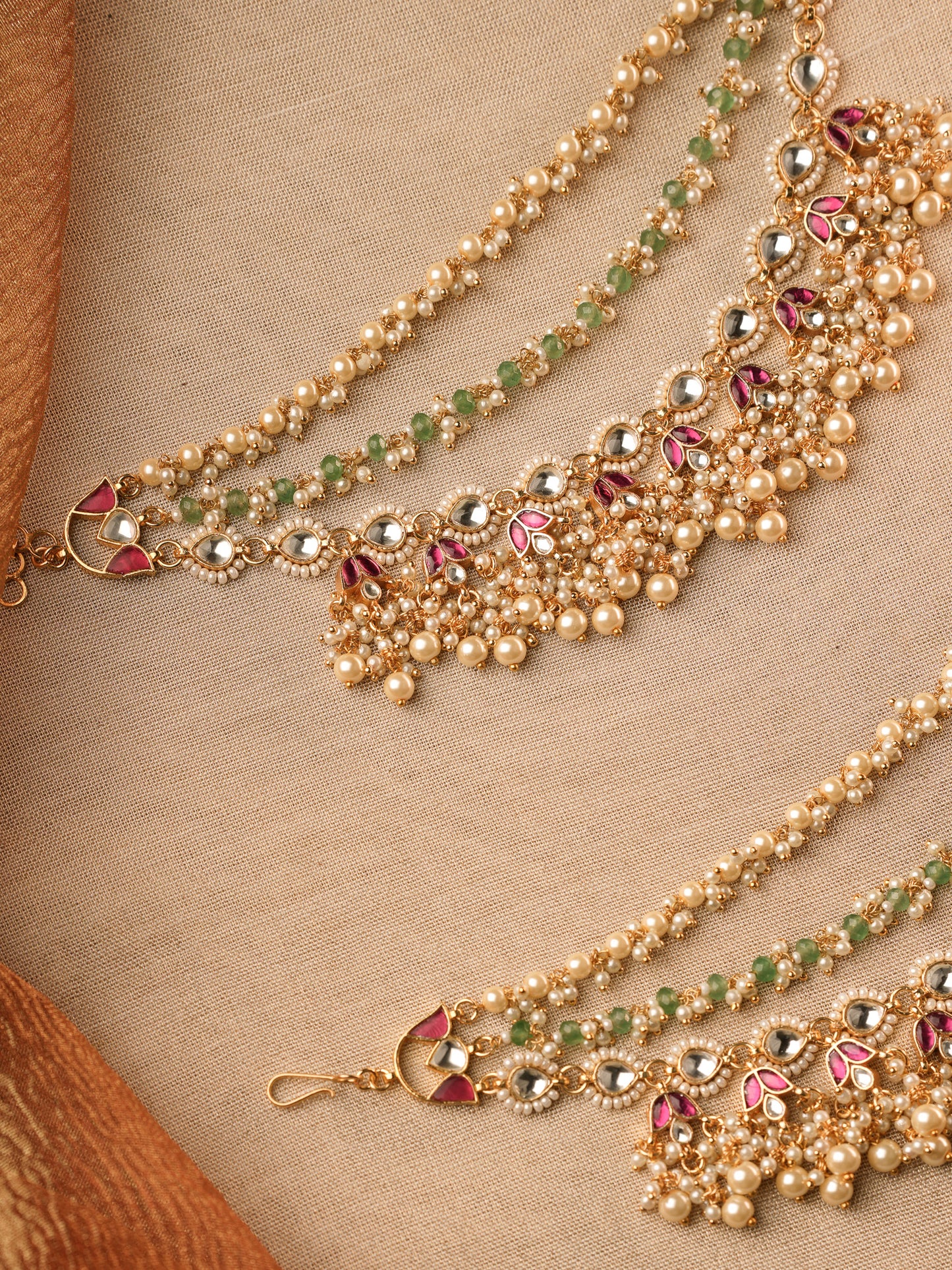 Regal Gold-Plated Jadau Kundan Ear Chain | EC003