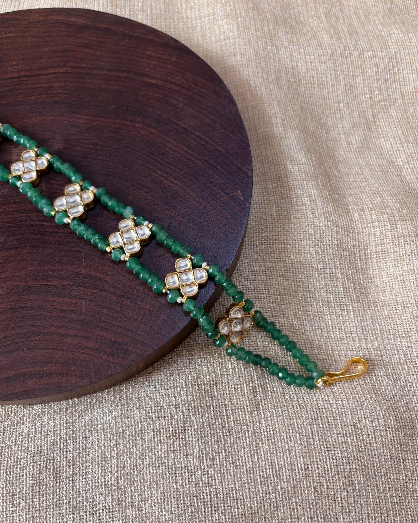 Green Choker with White Floral Accents | NC078
