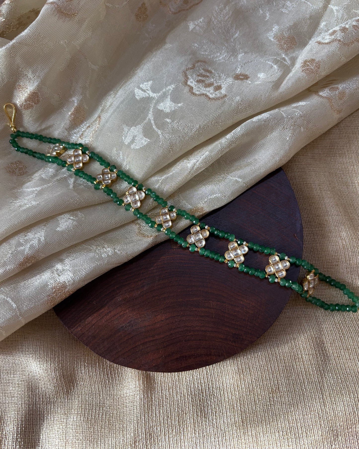 Green Choker with White Floral Accents | NC078