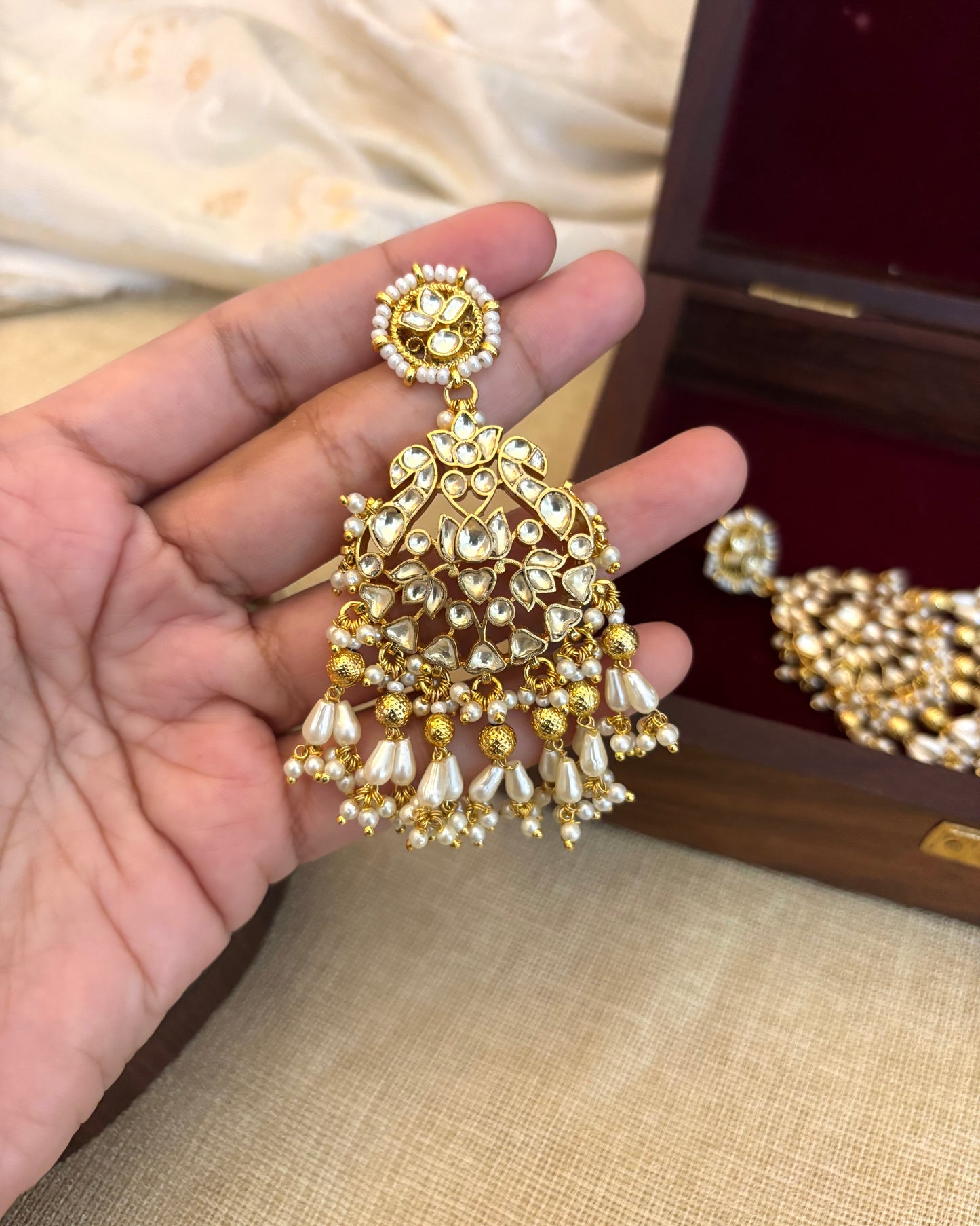 Pachi Kundan White Peacock Earrings | ER122