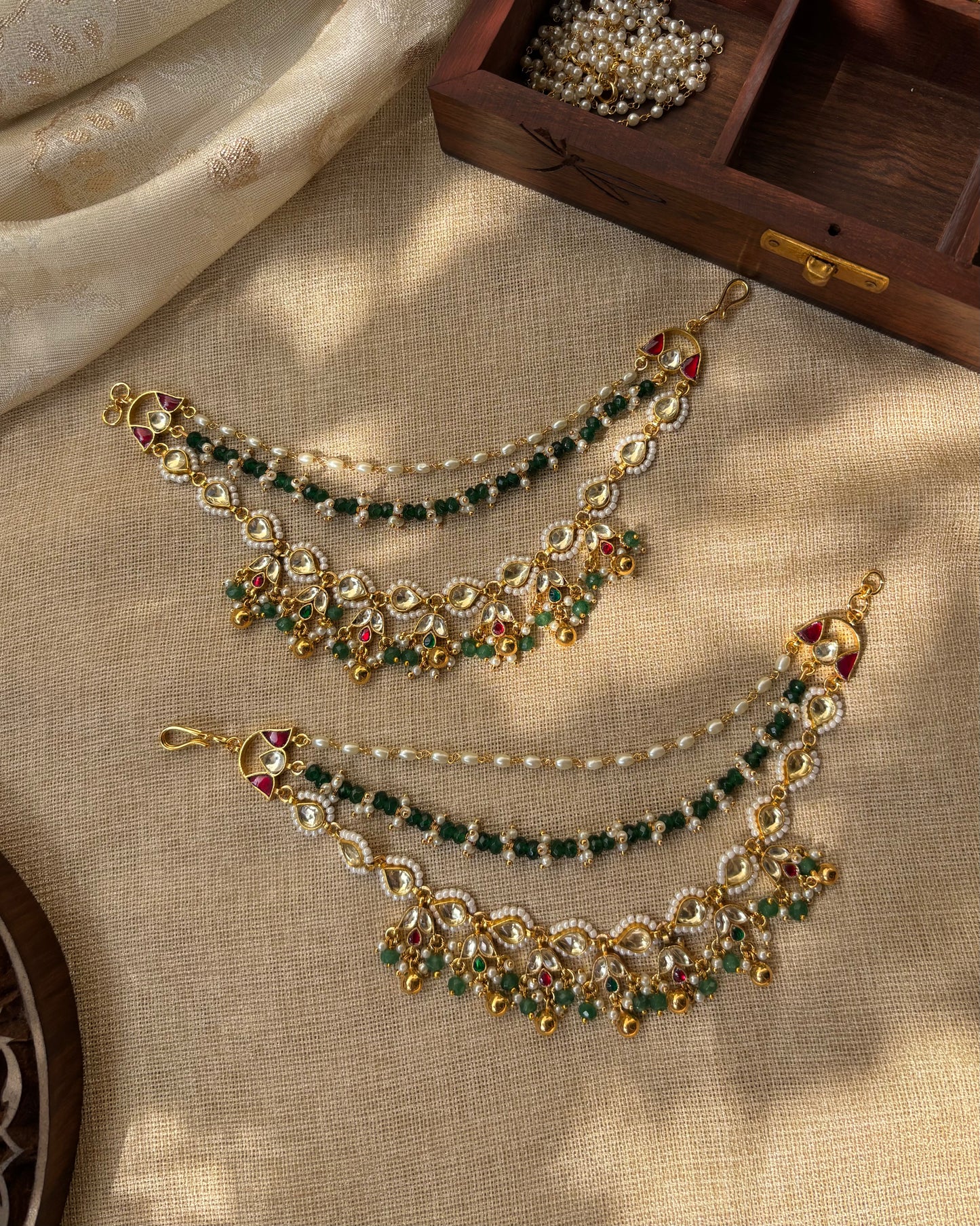Regal Gold-Plated Jadau Kundan Ear Chain | EC082