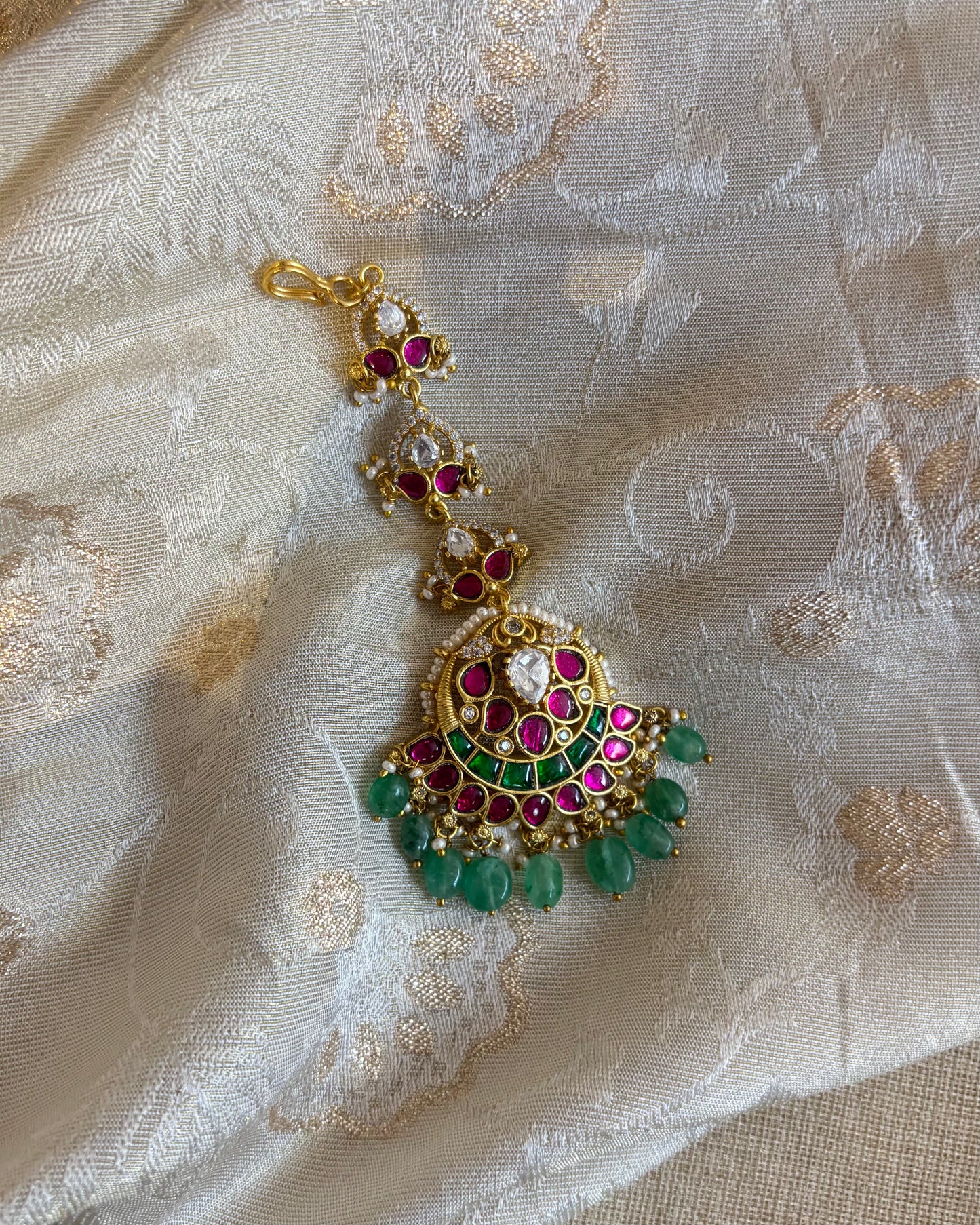Multicolor Gold-Plated Jadau Kundan Traditional Maang Tikka | MT138