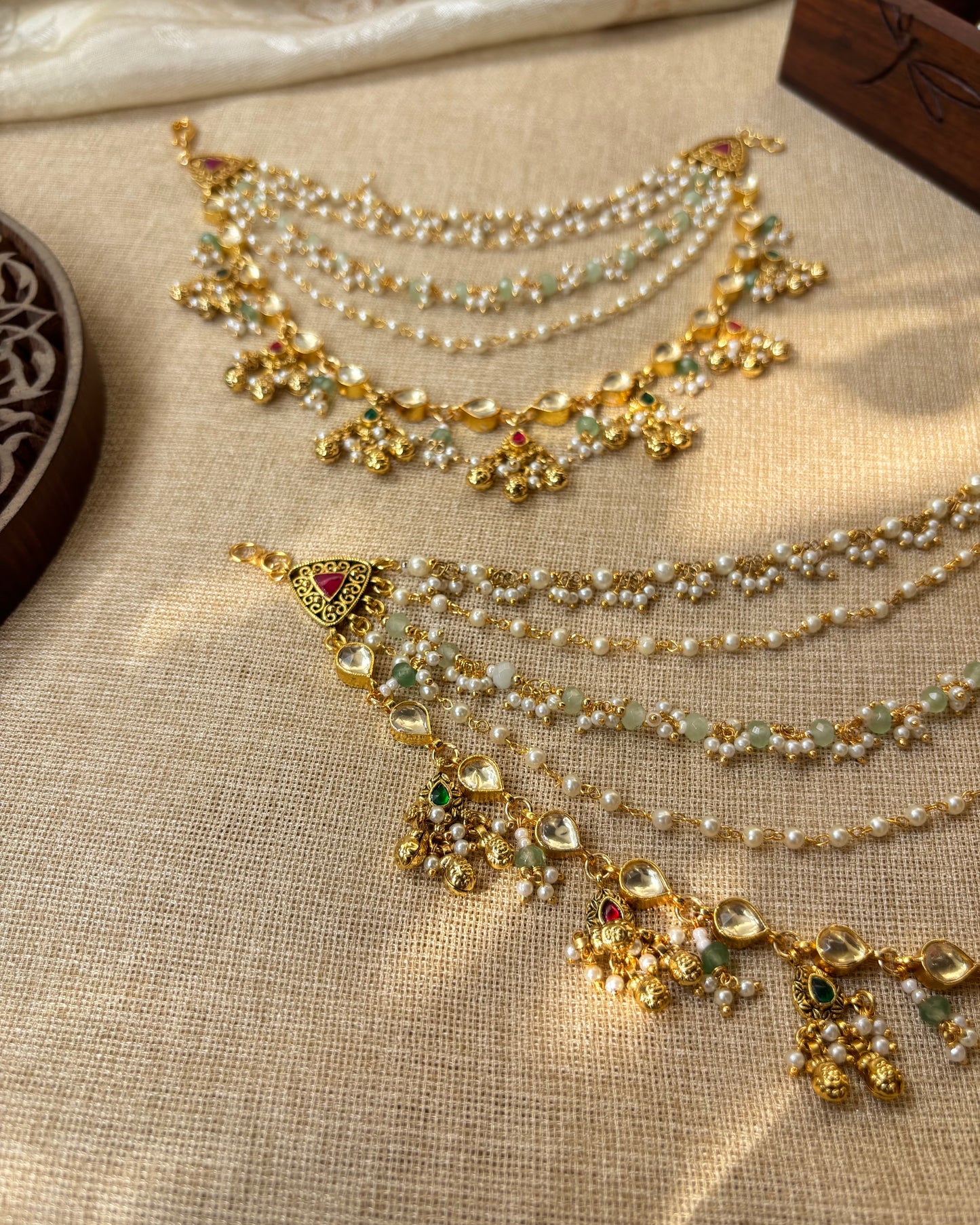 Regal Gold-Plated Jadau Kundan Ear Chain | EC085