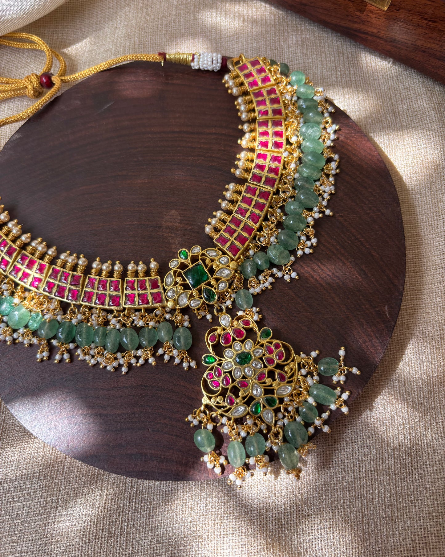 Bridal Jadau Kundan Floral Necklace with Strawberry Beads | NC070