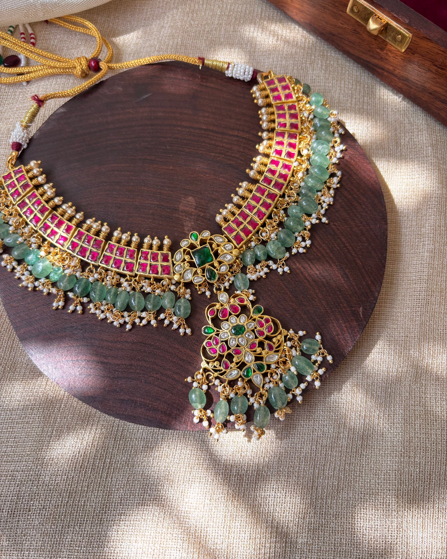 Bridal Jadau Kundan Floral Necklace with Strawberry Beads | NC070