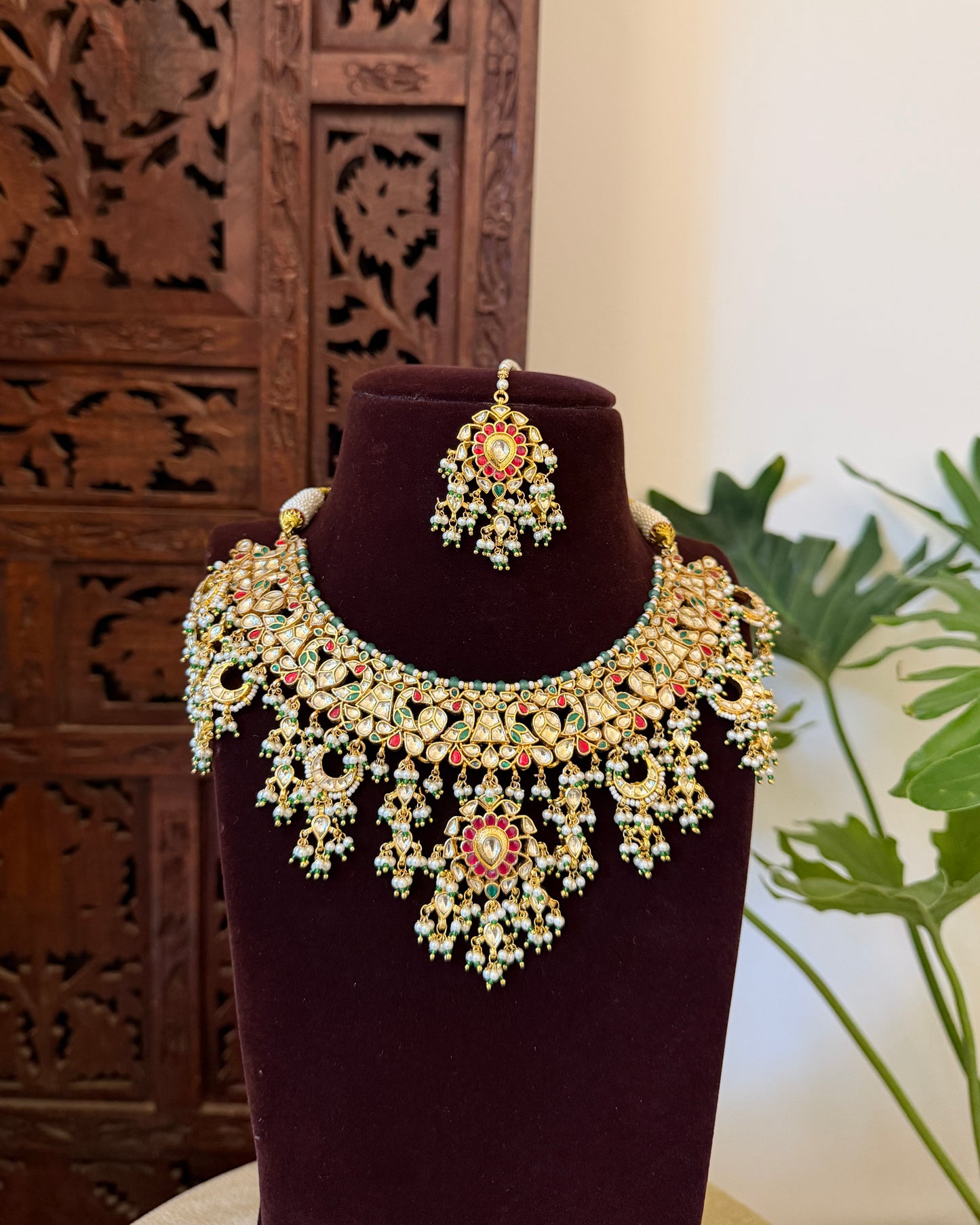 Peacock Kundan Bridal Necklace Set with Matching Earrings & Tikka | NC677