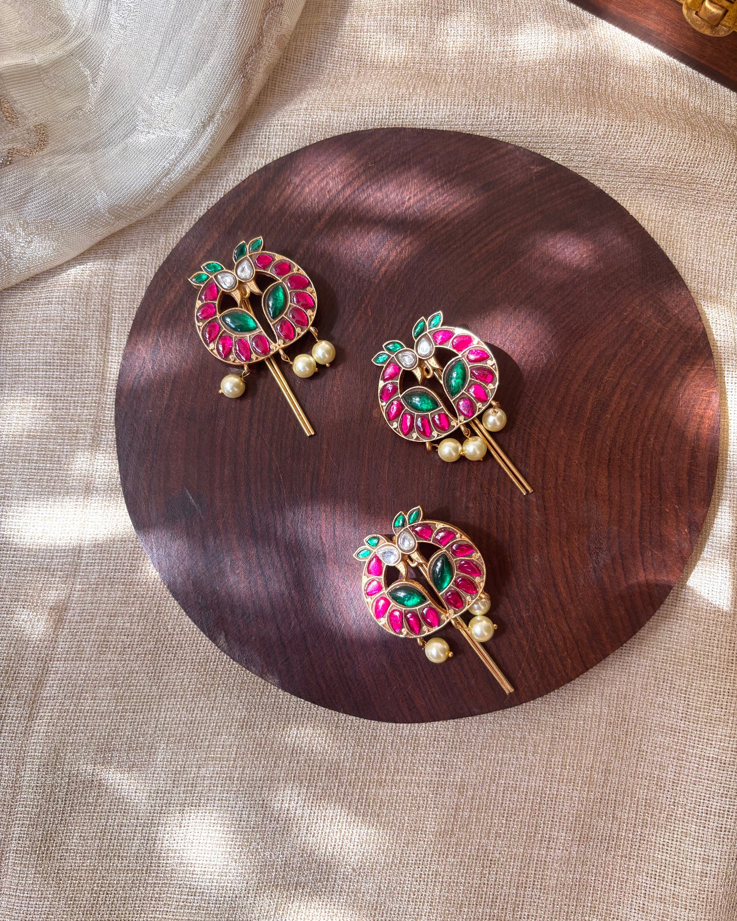 Royal Peacock Jadau Kundan Hair Pendants – Elegance for Your Braids | HA075