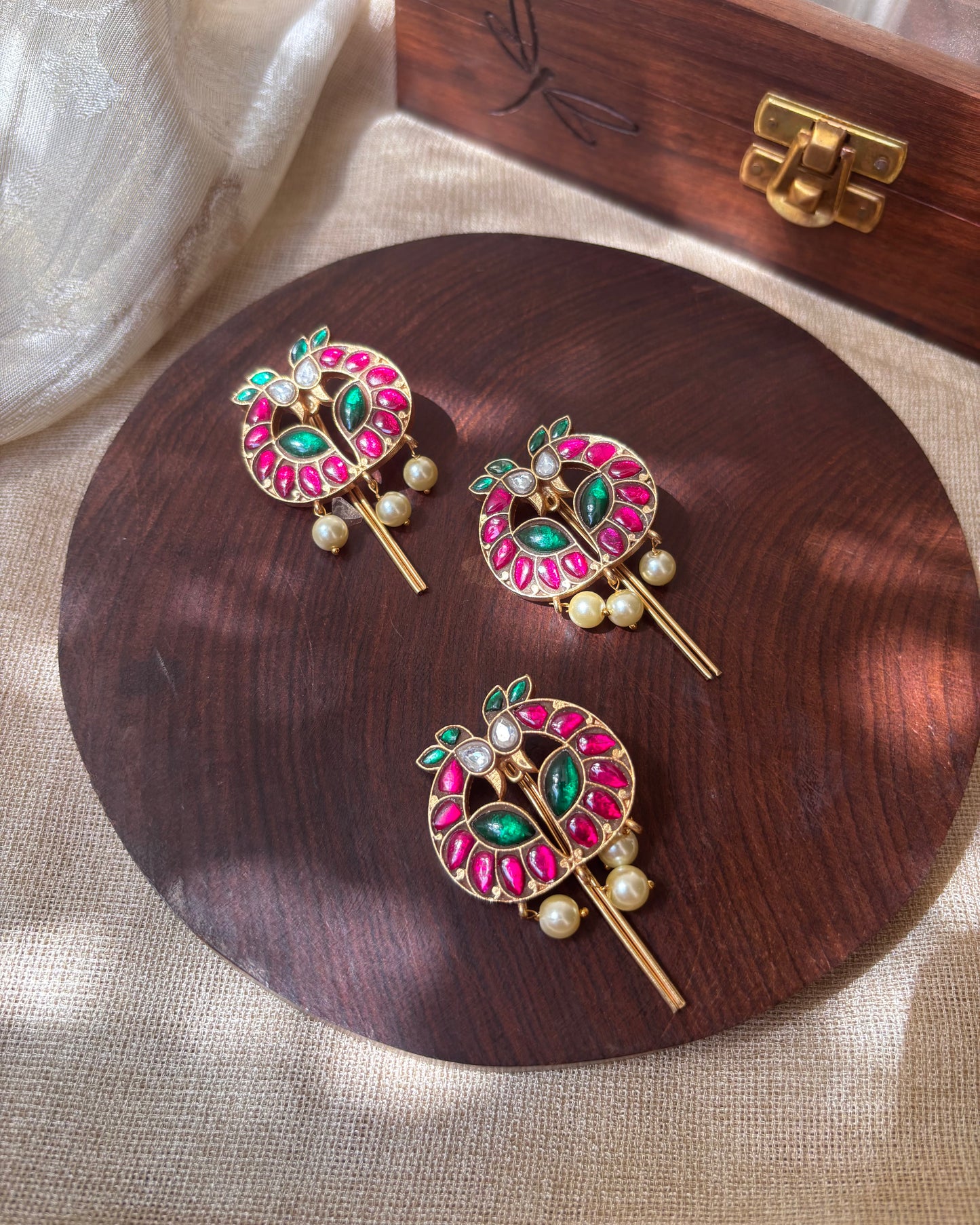 Royal Peacock Jadau Kundan Hair Pendants – Elegance for Your Braids | HA075