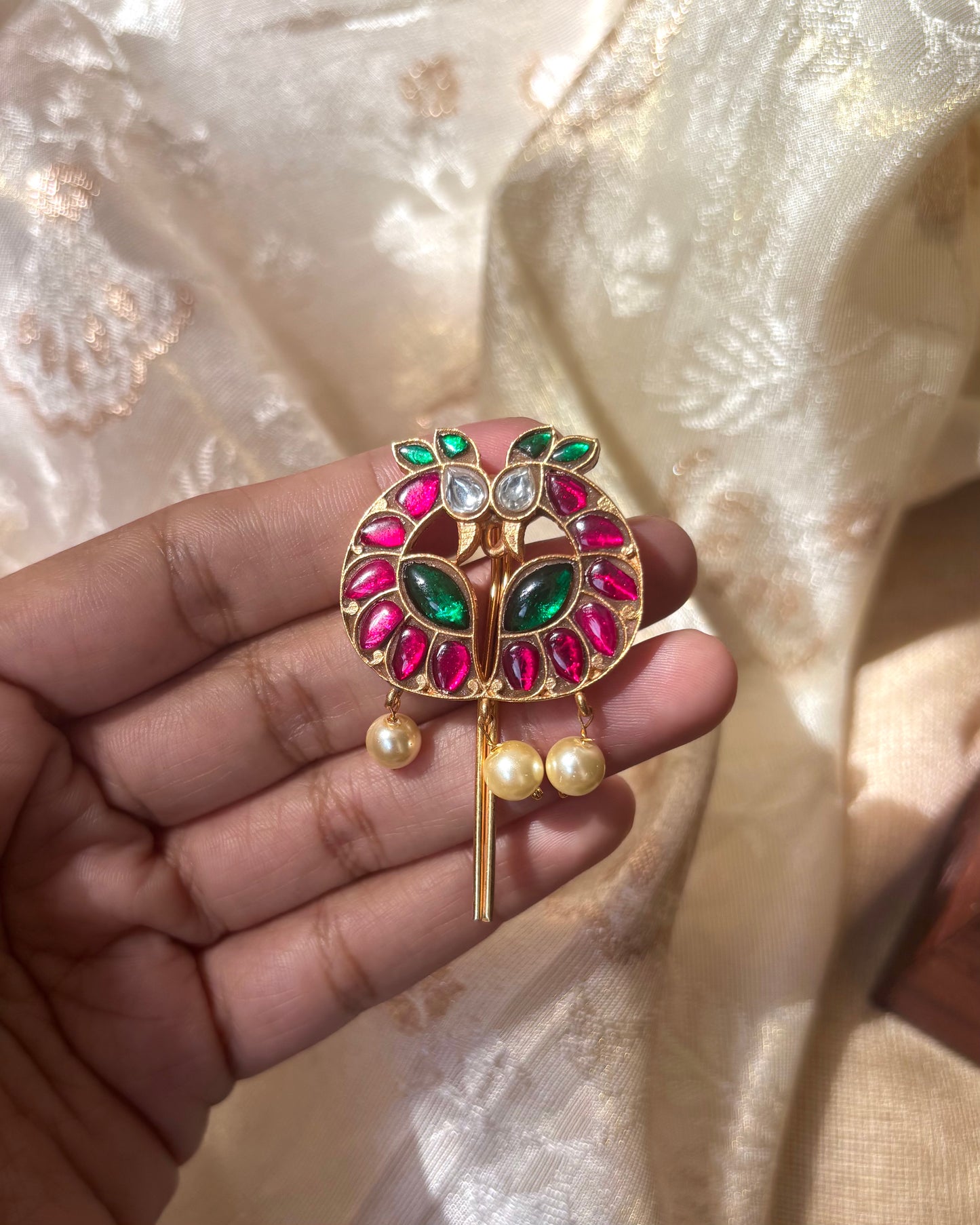 Royal Peacock Jadau Kundan Hair Pendants – Elegance for Your Braids | HA075