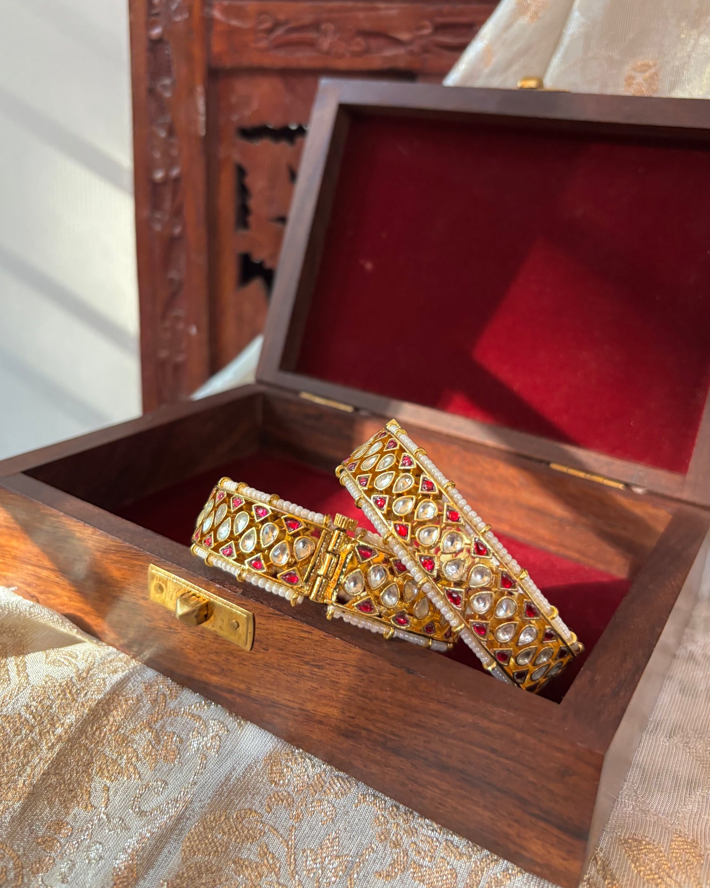 Ruby White Jadau Kundan Bangles | BA014