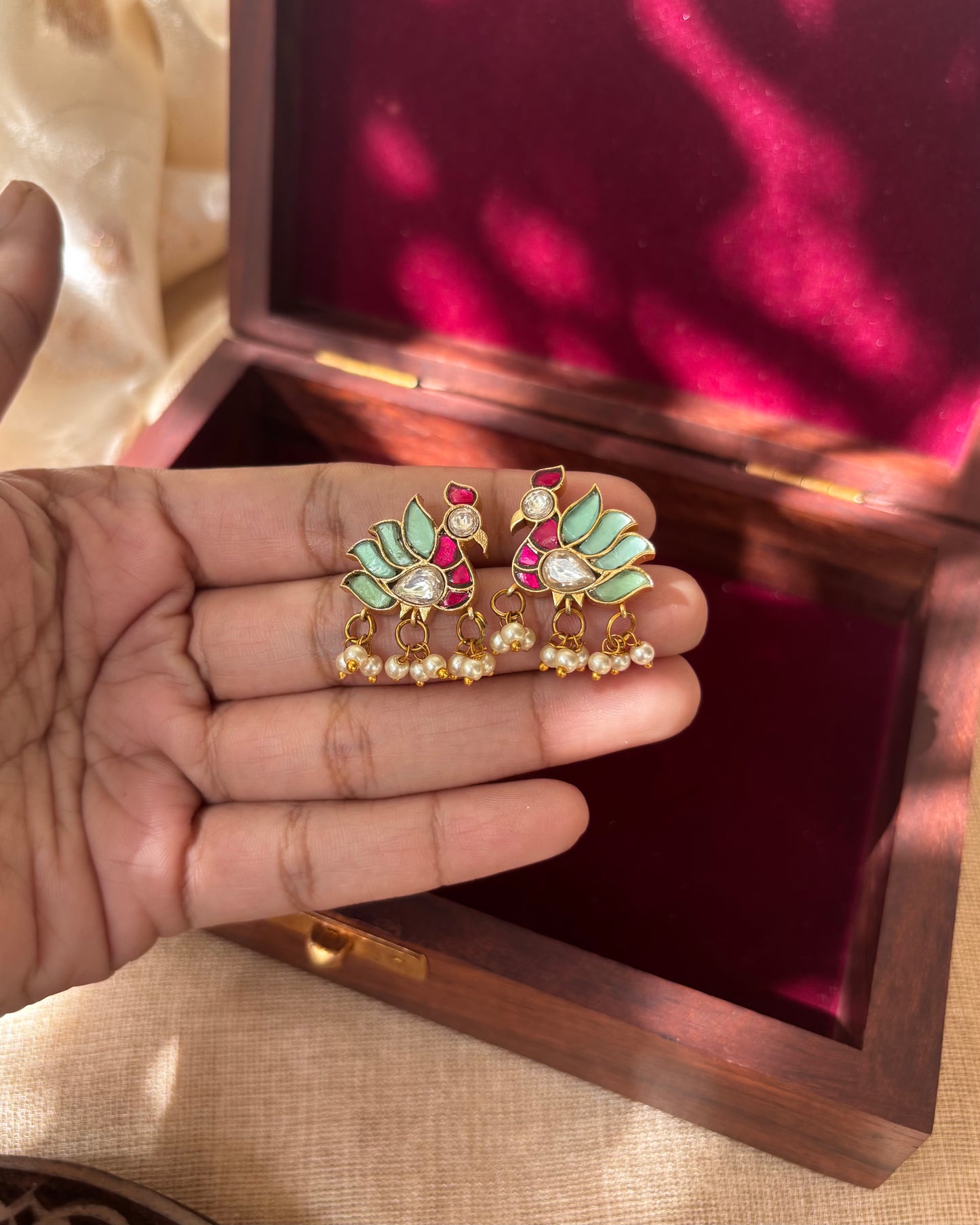 Peacock Glory: Multicolor Jadau Kundan Stud Earrings | ER050
