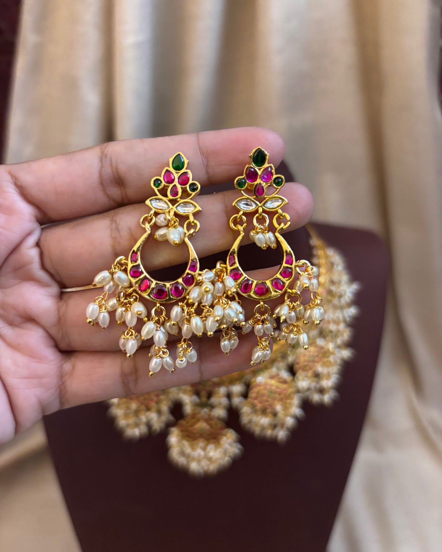 Jadau Kundan Guttapusalu Necklace Set – Gold-Plated Bridal Jewellery with Earrings | NC085