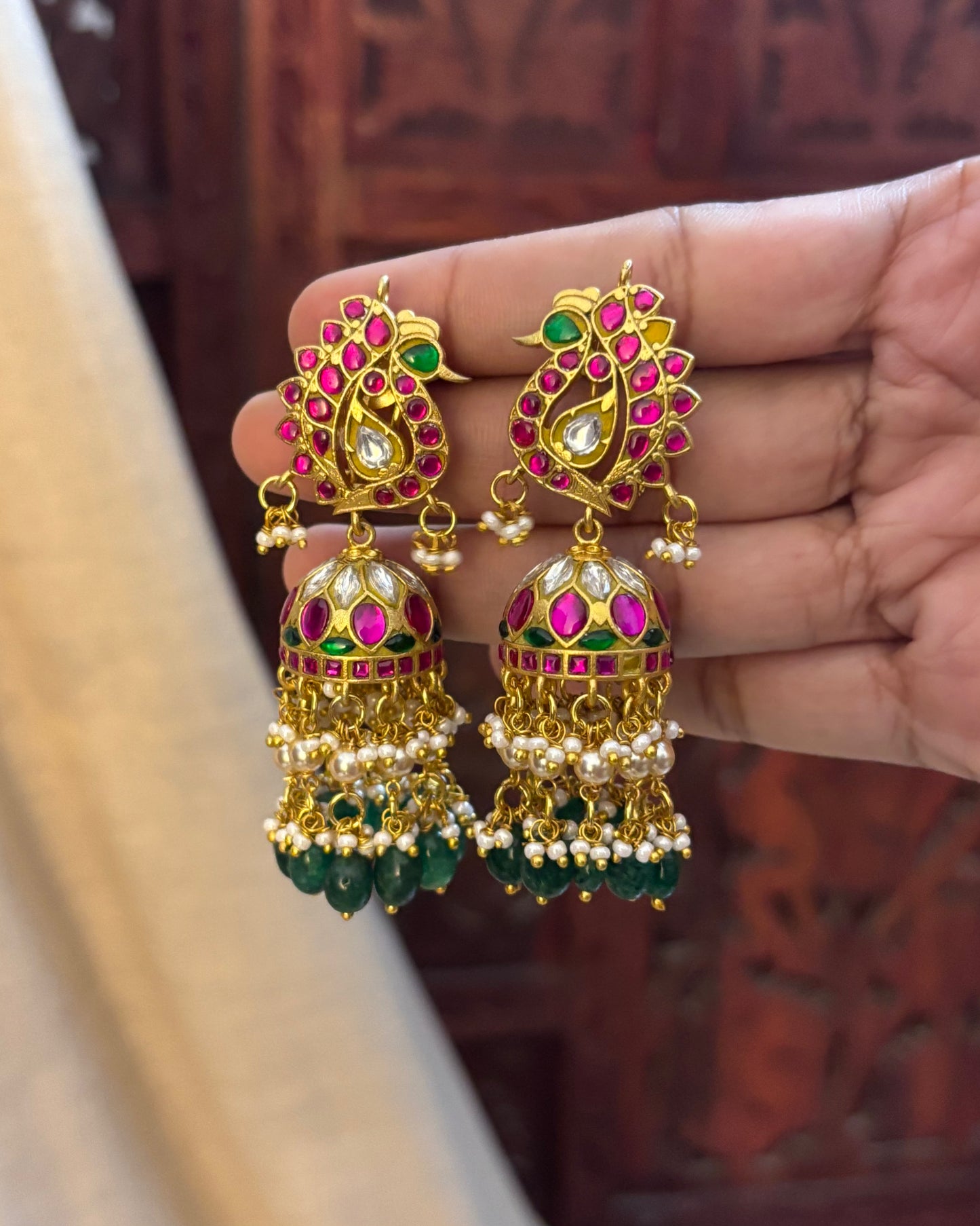Jadau Kundan Peacock Jhumkas | ER057
