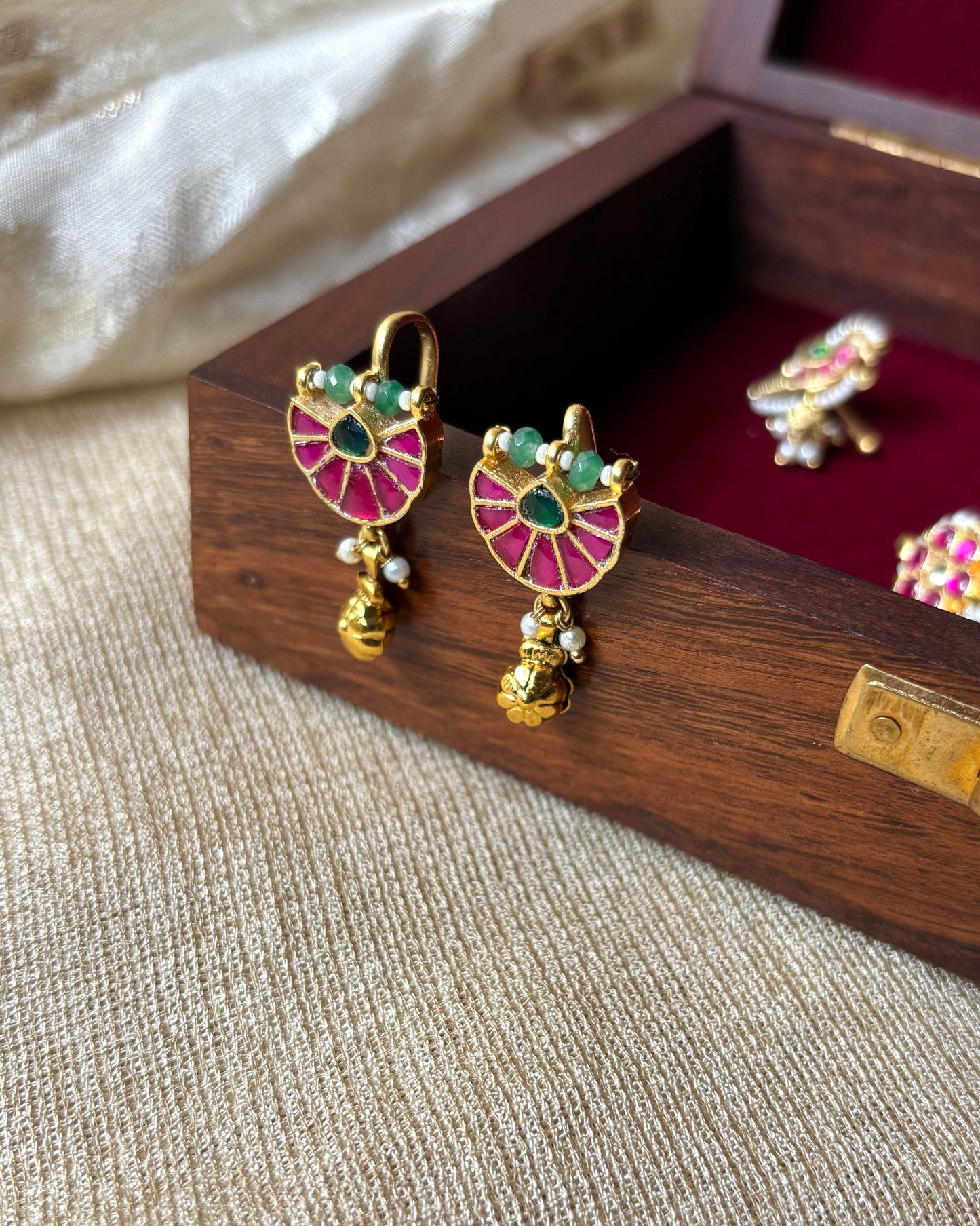 Floral Pink Green Jadau Kundan Hair Pins (Set of 2) | HA144