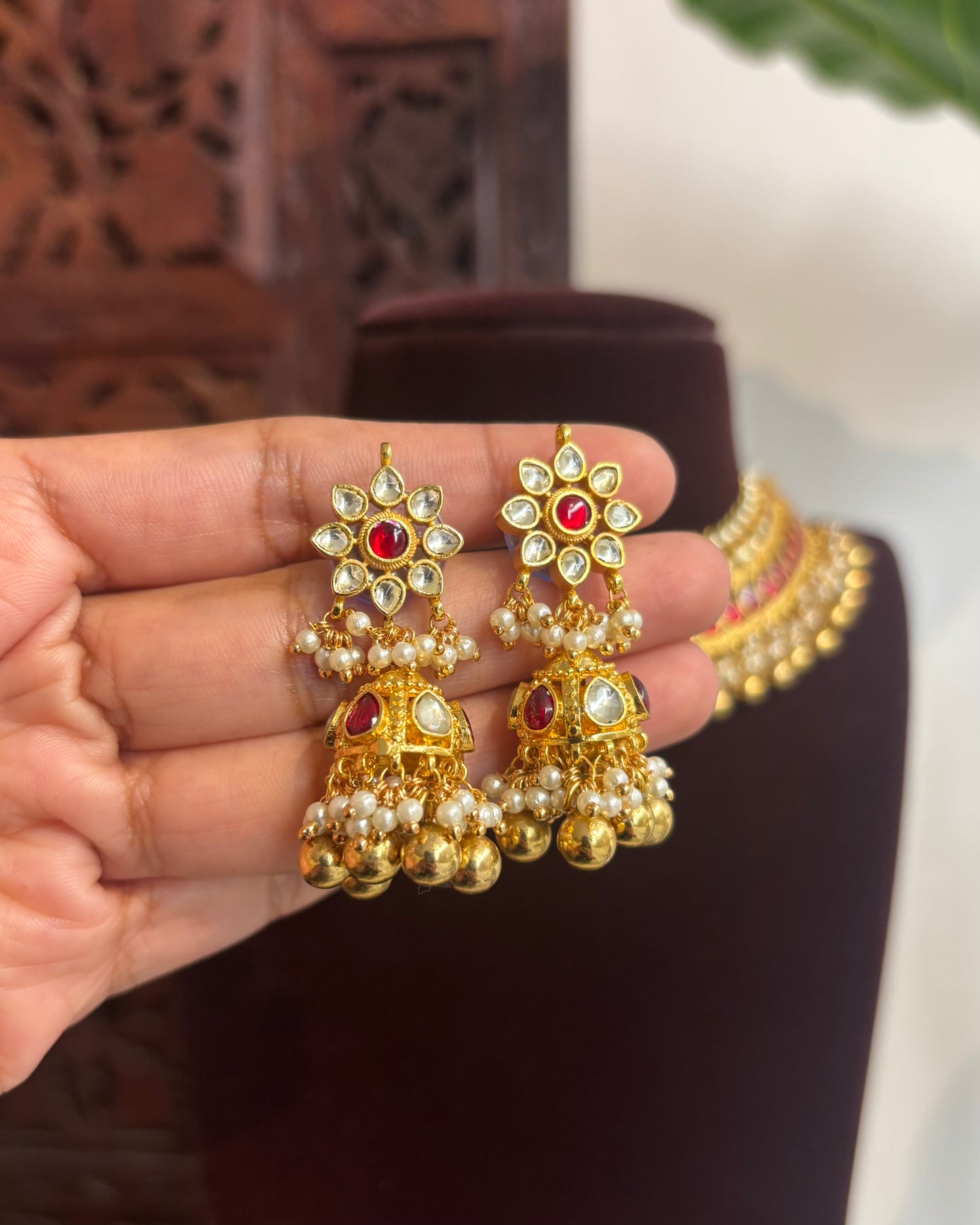 The Royal Crimson Edit: Unique Red & White Kundan Choker | NC255