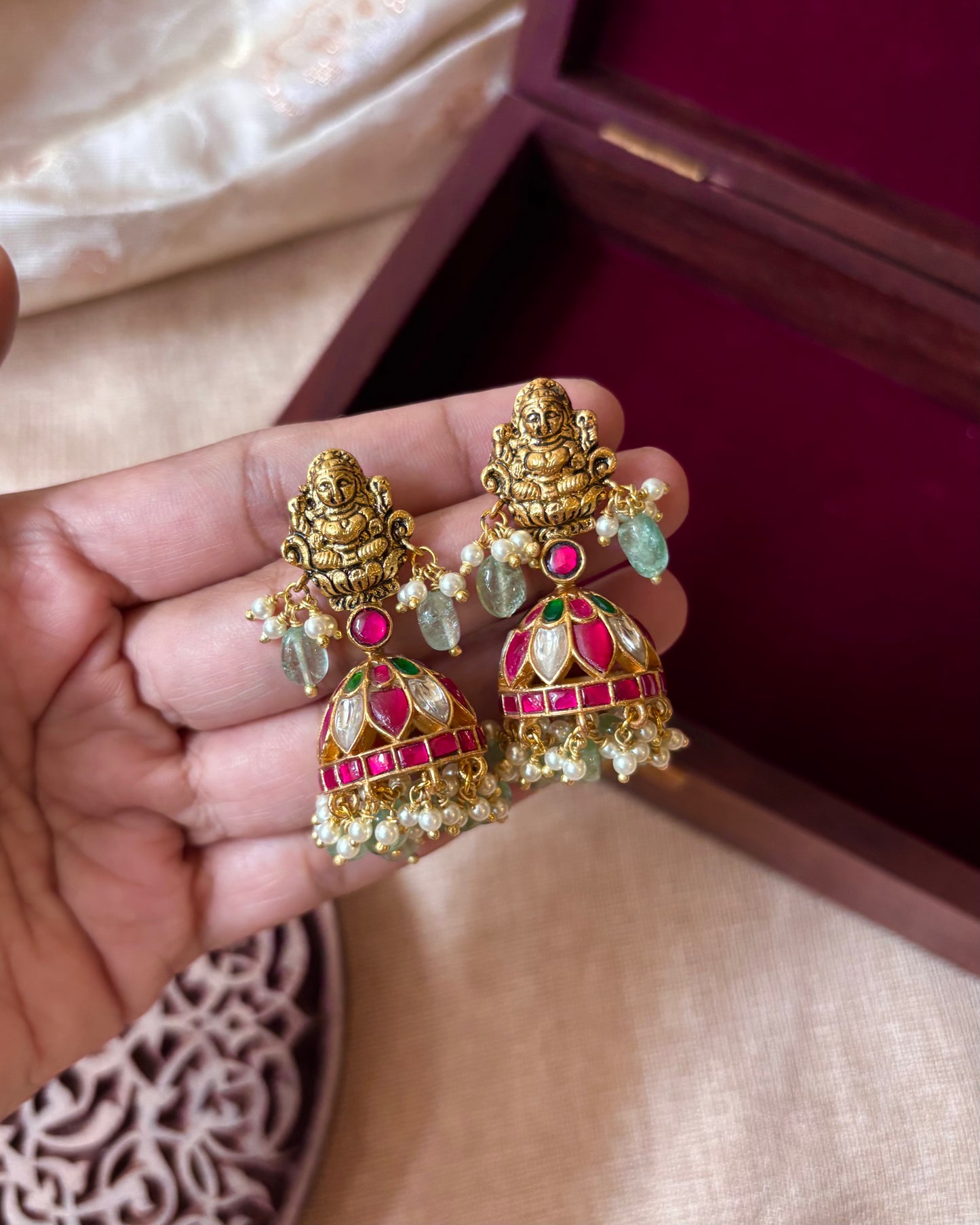 Antique Lakshmi Jadau Kundan Jhumkas | ER055