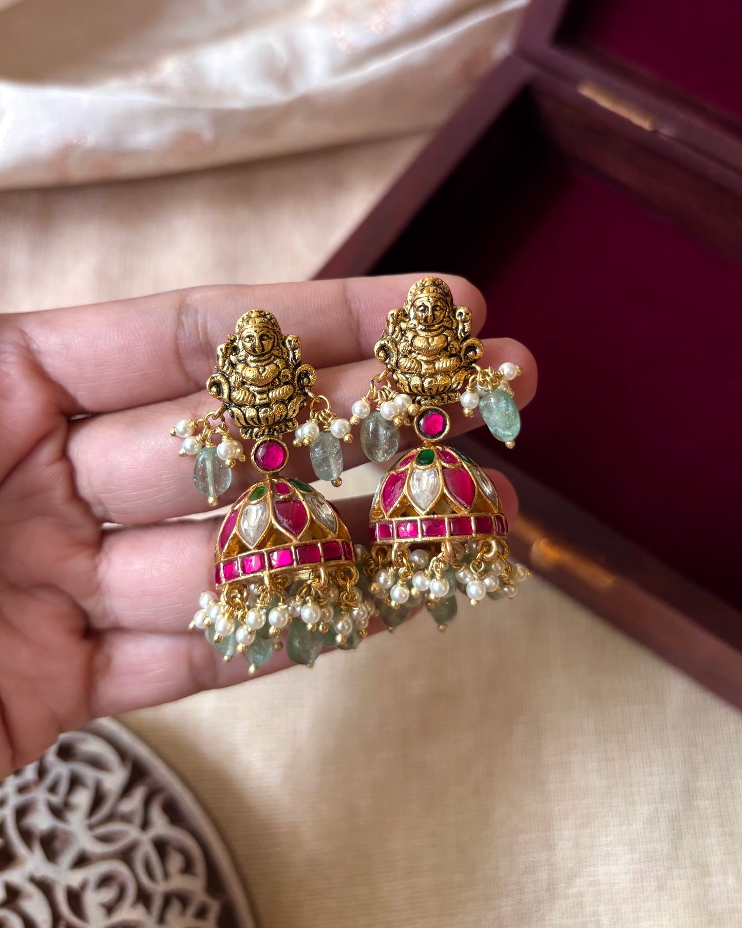 Antique Lakshmi Jadau Kundan Jhumkas | ER055