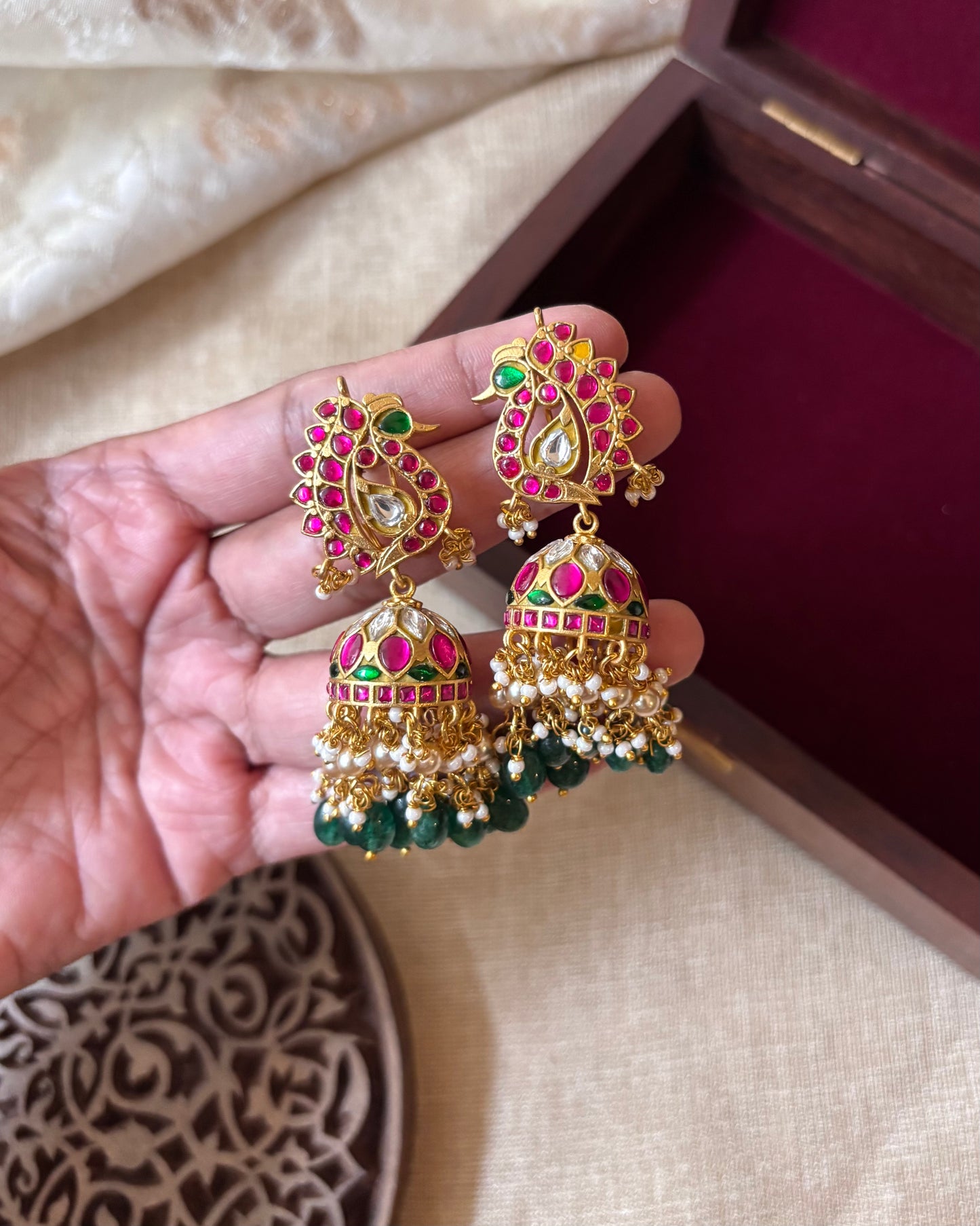 Jadau Kundan Peacock Jhumkas | ER057