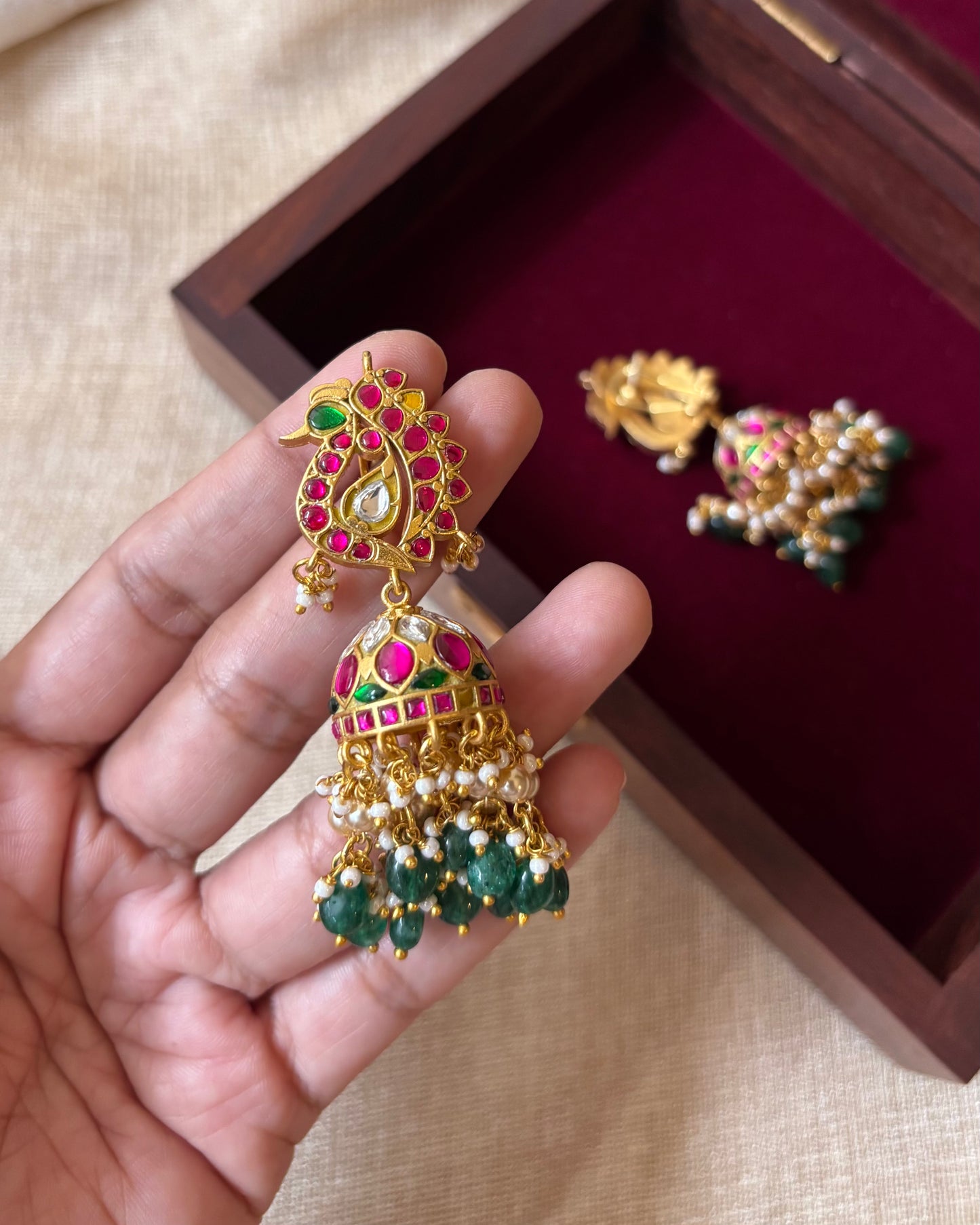 Jadau Kundan Peacock Jhumkas | ER057
