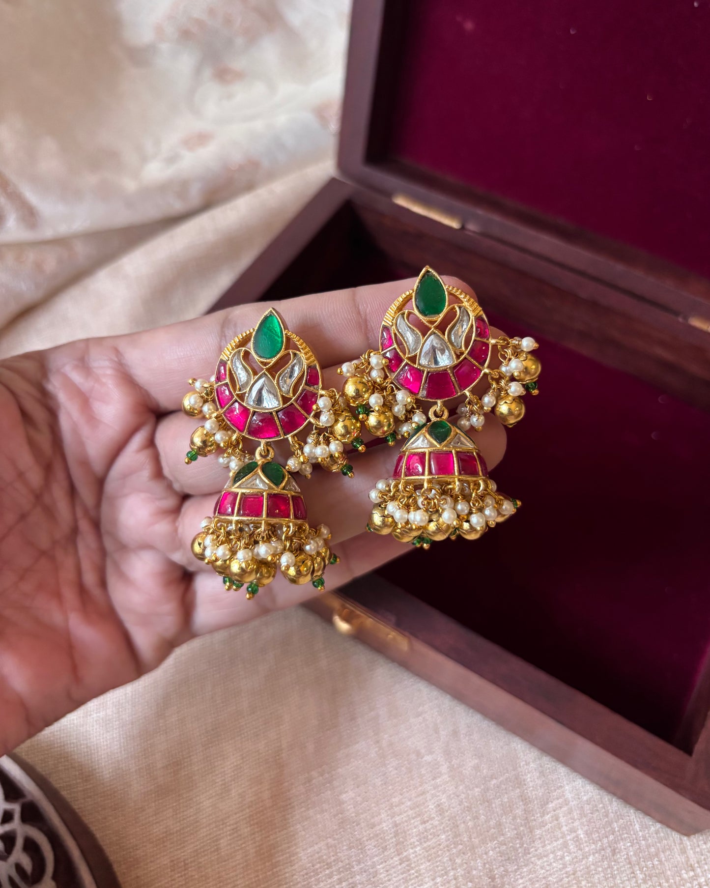 Floral Statement Multicolor Jadau Kundan Jhumkas | ER058