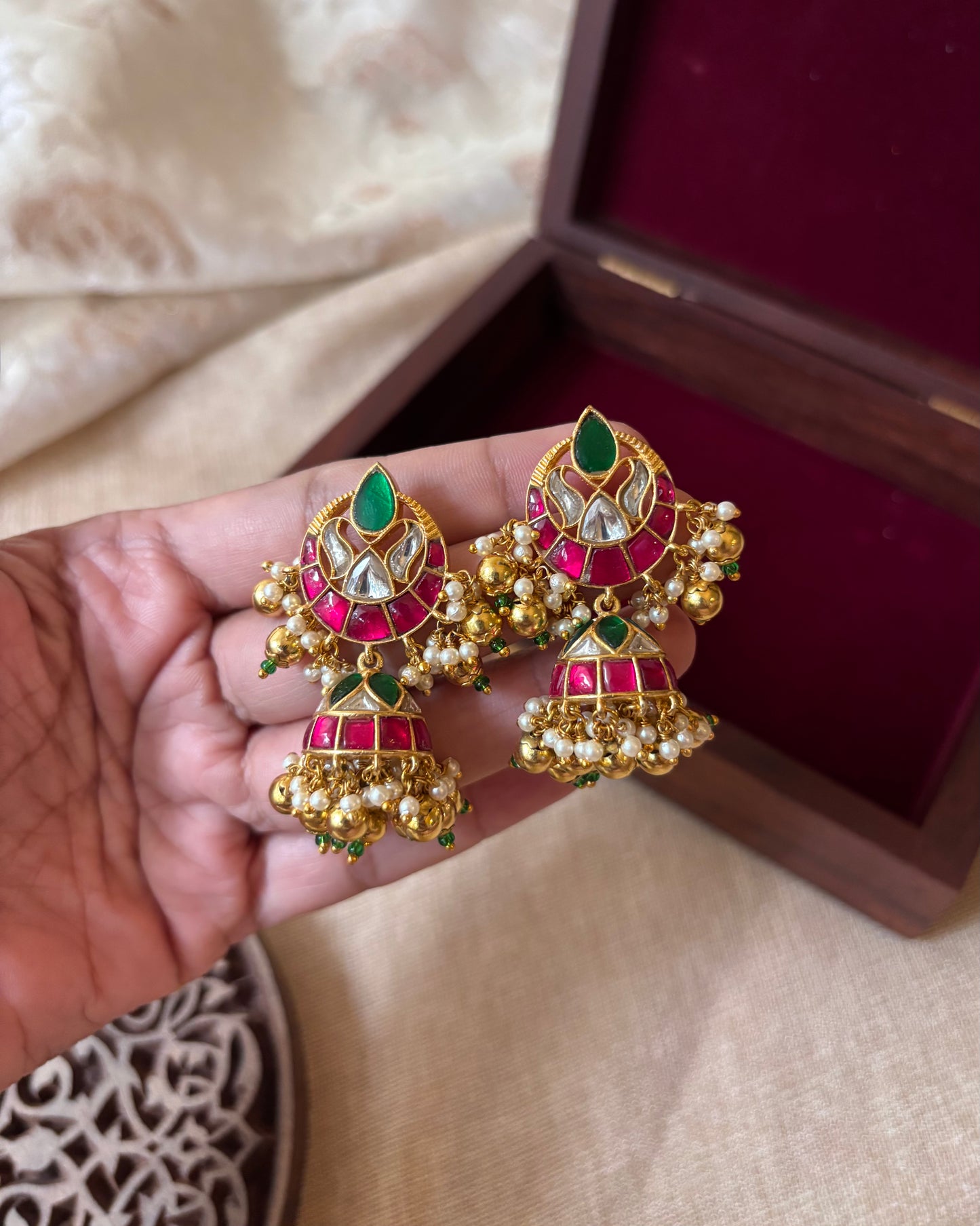Floral Statement Multicolor Jadau Kundan Jhumkas | ER058