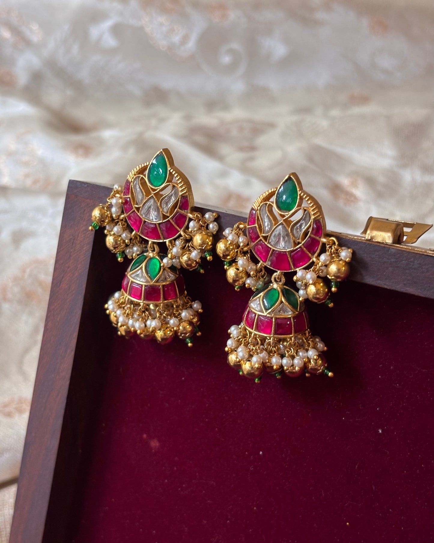 Floral Statement Multicolor Jadau Kundan Jhumkas | ER058