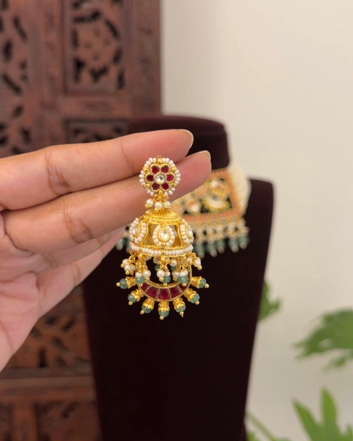 Multi Colour Jadau Kundan Statement Choker Necklace with Floral Center Pendant With Earrings | NC688