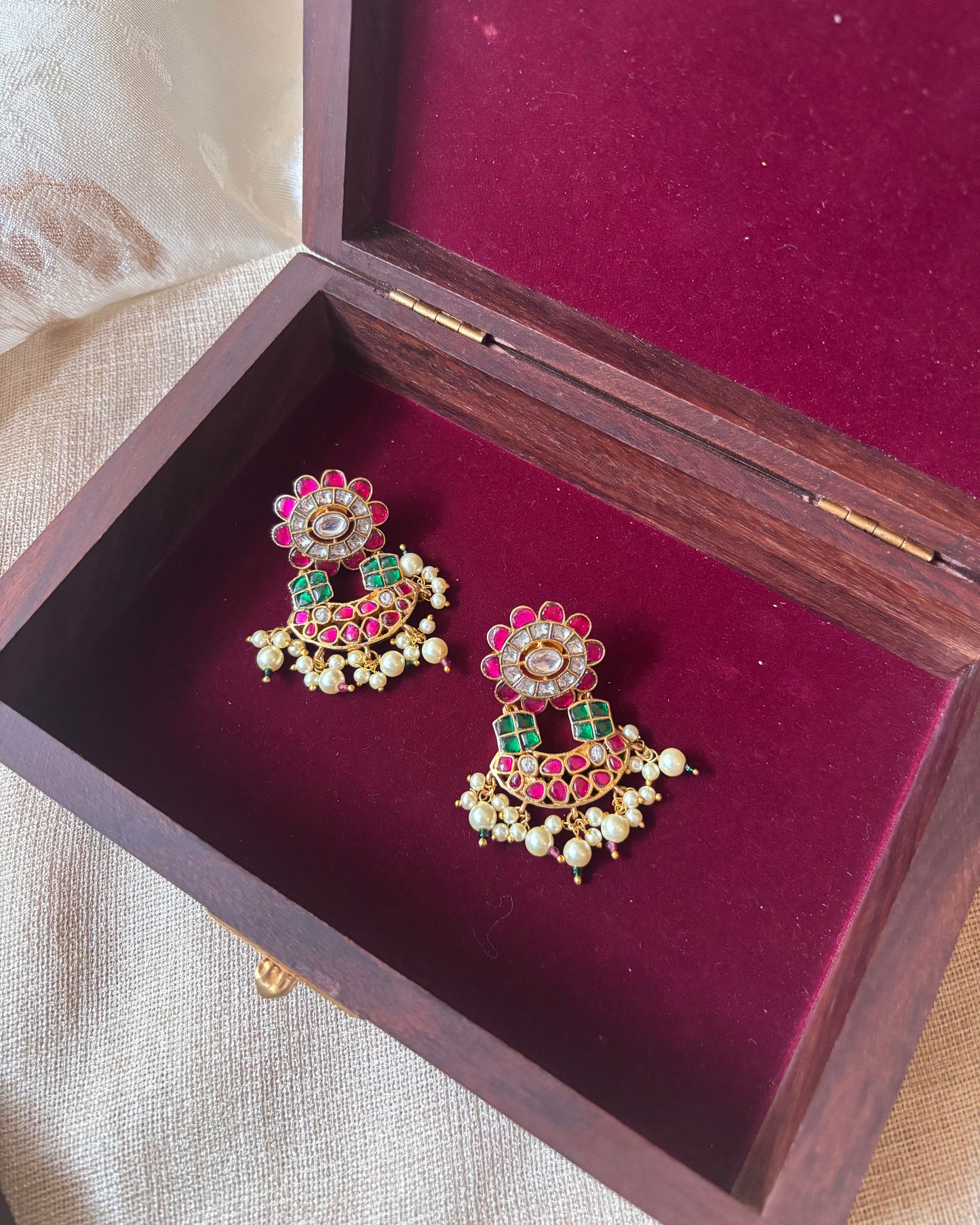 Floral Statement Multicolor Jadau Kundan Earrings | ER064