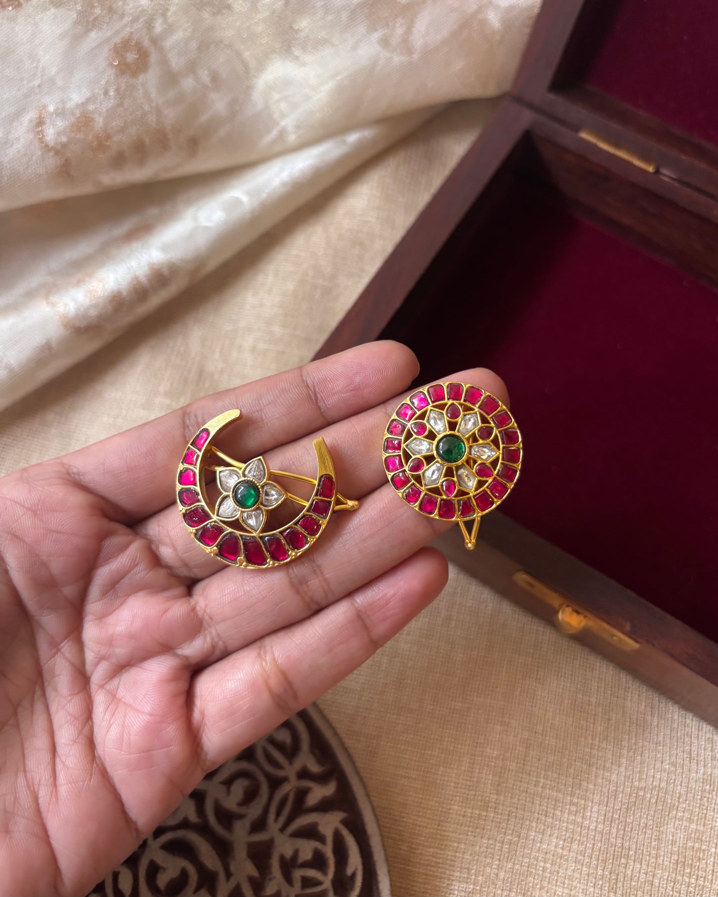 Jadau Kundan Sun & Moon Hair Accessory – Gold Plated Traditional Set | HA071