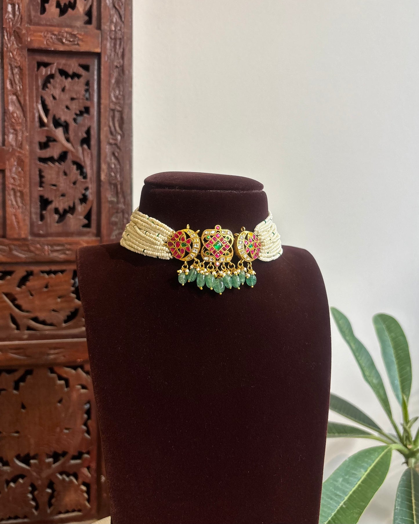 Multi-Color Floral Pearl Kundan Choker | Handmade Gold Plated | NC483