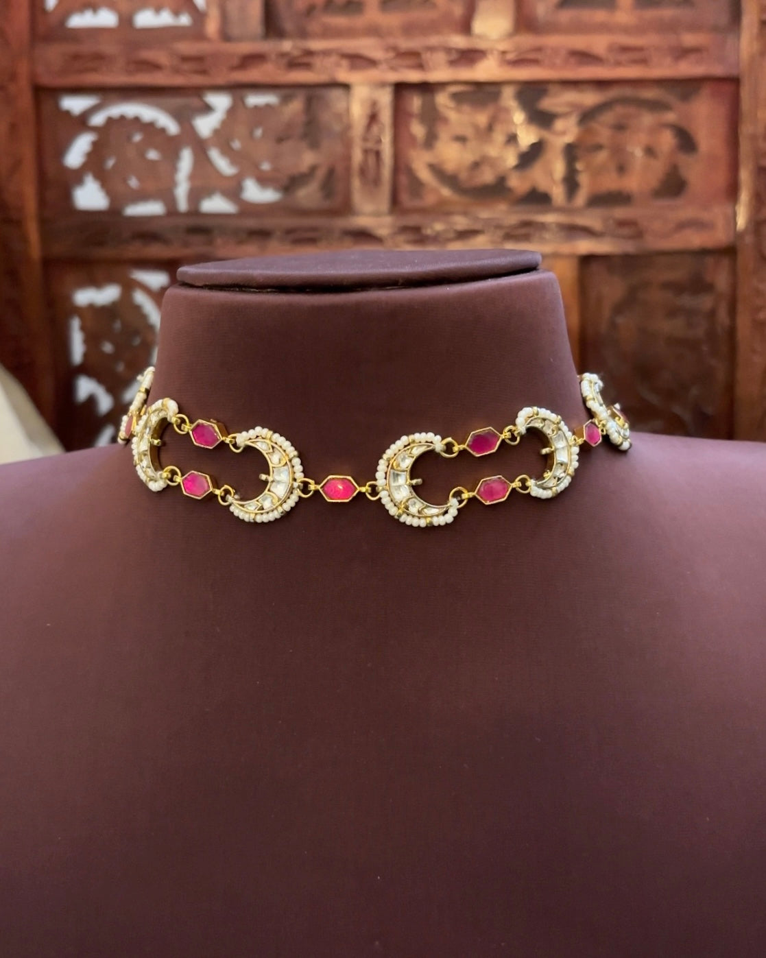 Pink & White Kundan Chand Choker | NC080