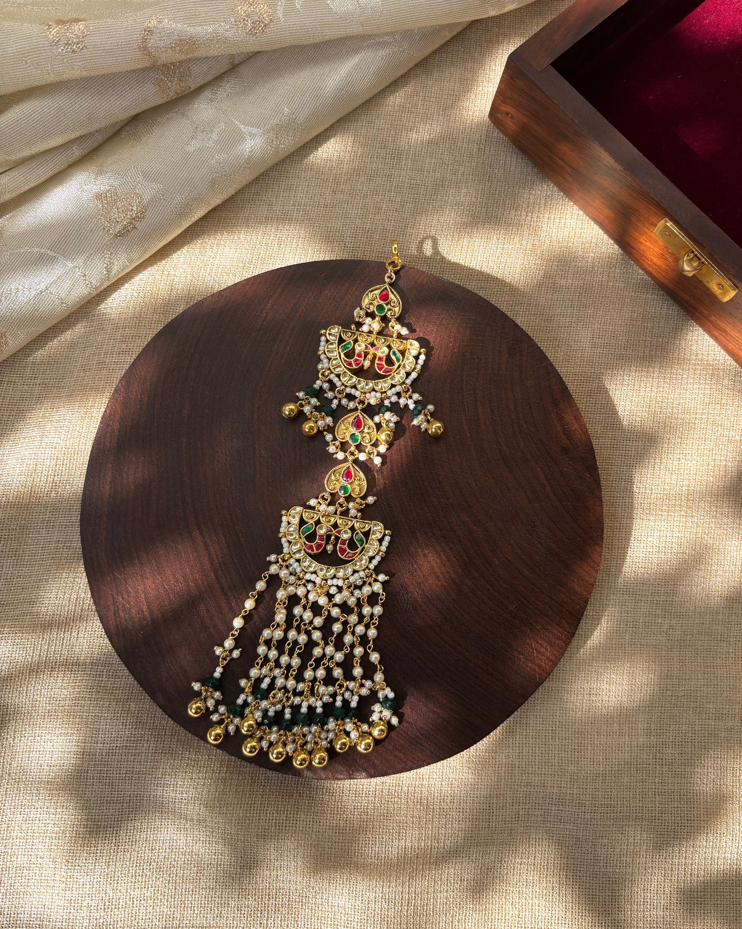 Gold Plated Multicolor Pachi Kundan Hair Accessory | HA164