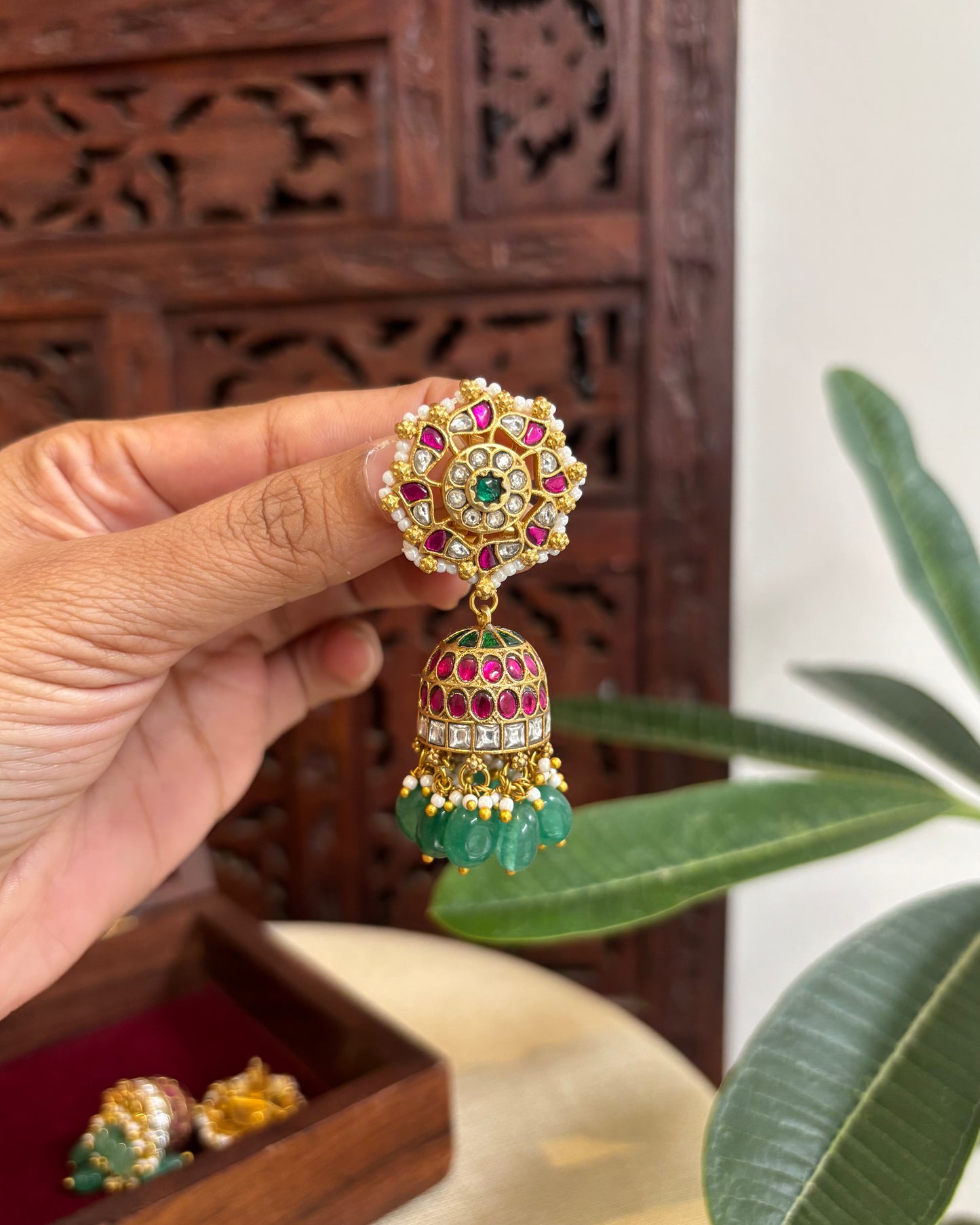 Multicolor Floral Jadau Kundan Jhumkas | ER306