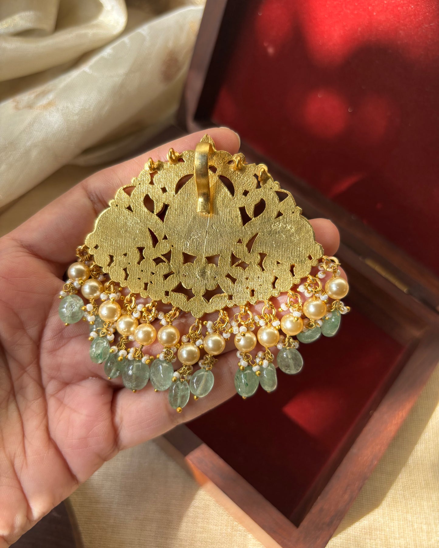 Statement Gold-Plated Grand Floral Jadau Kundan Pendant | HA158