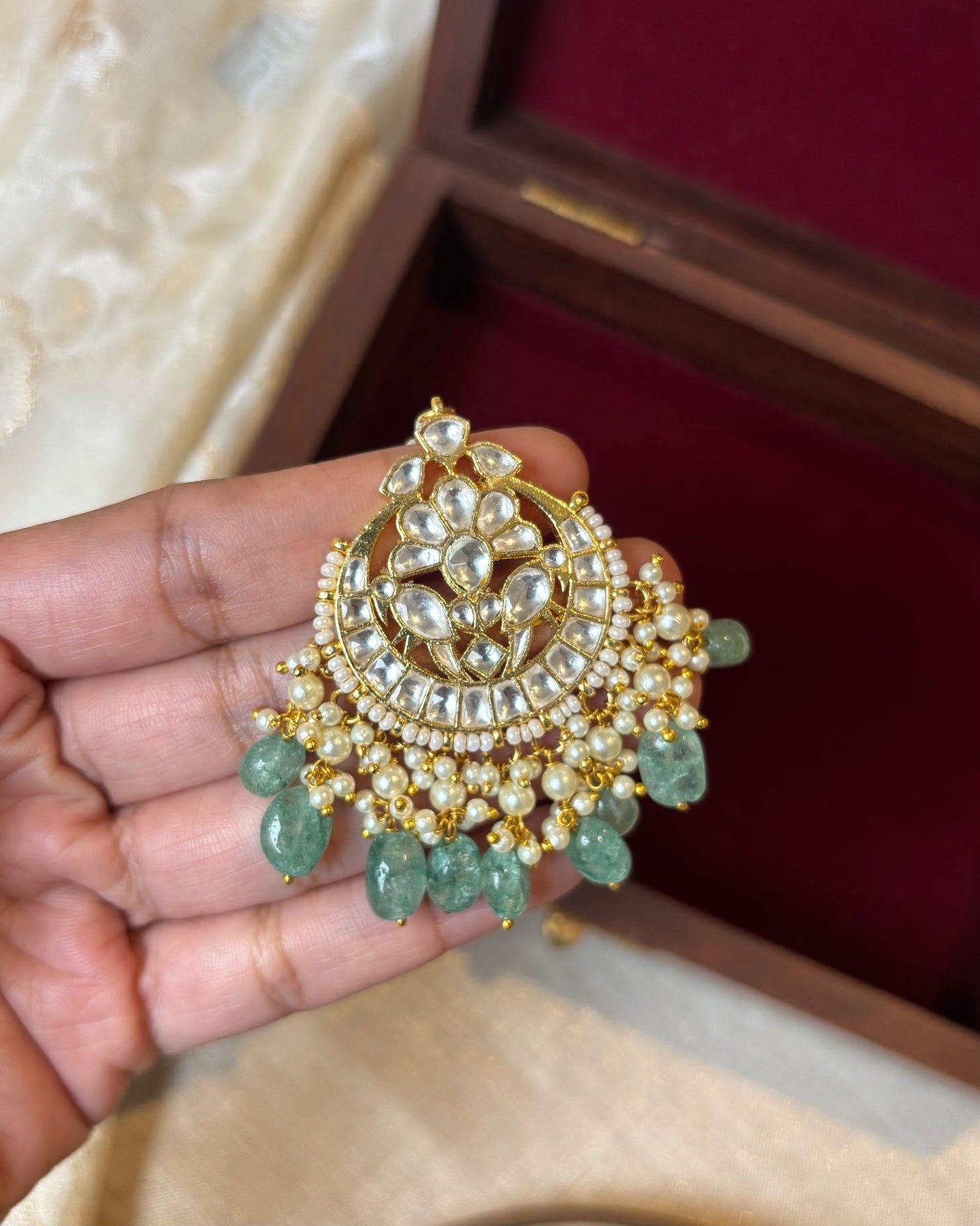 Jadau Kundan White Peacock Motif Gold-Plated Maang Tikka | MT155