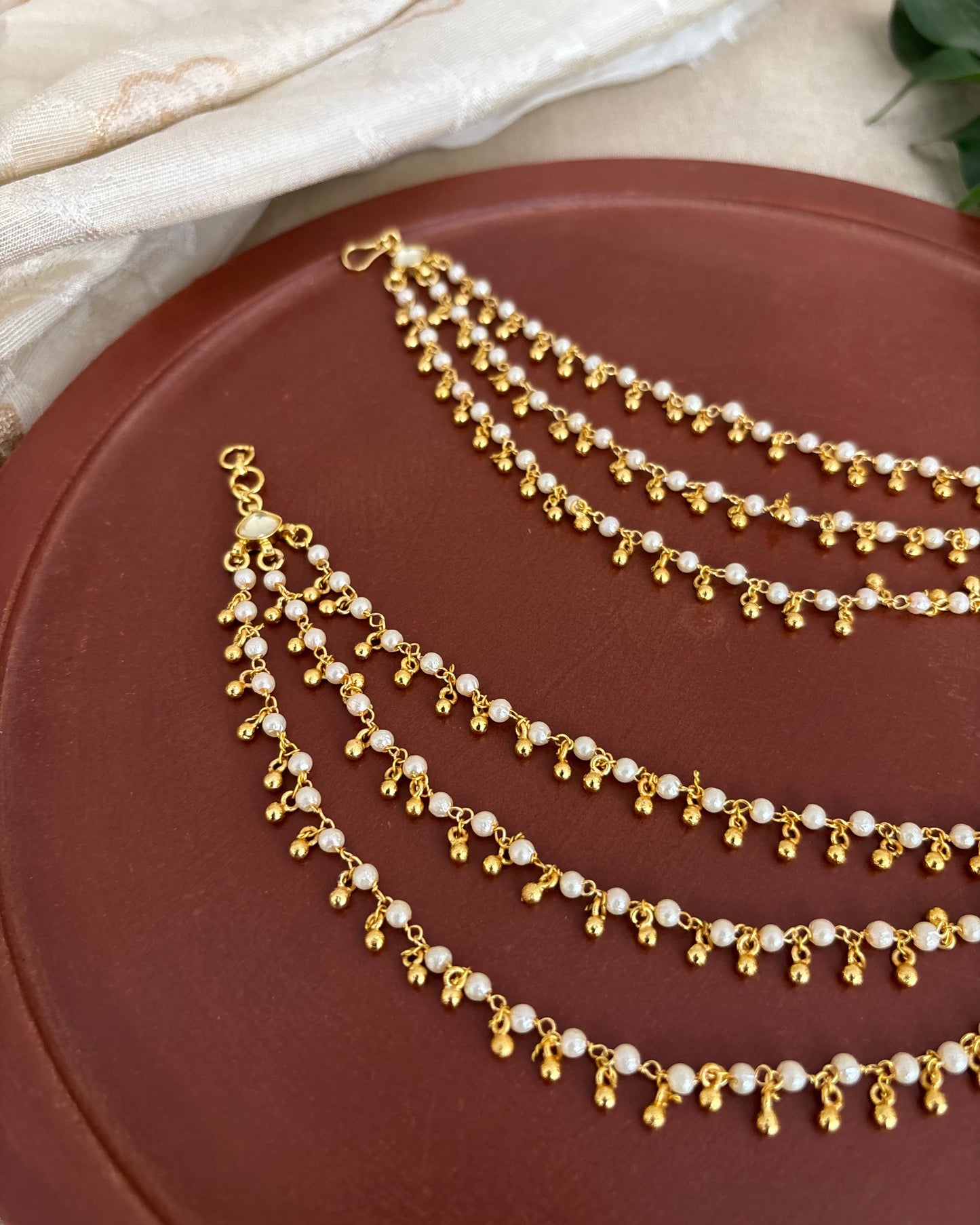Minimal 3-Layer Pearl Kundan Ear Chain | EC151