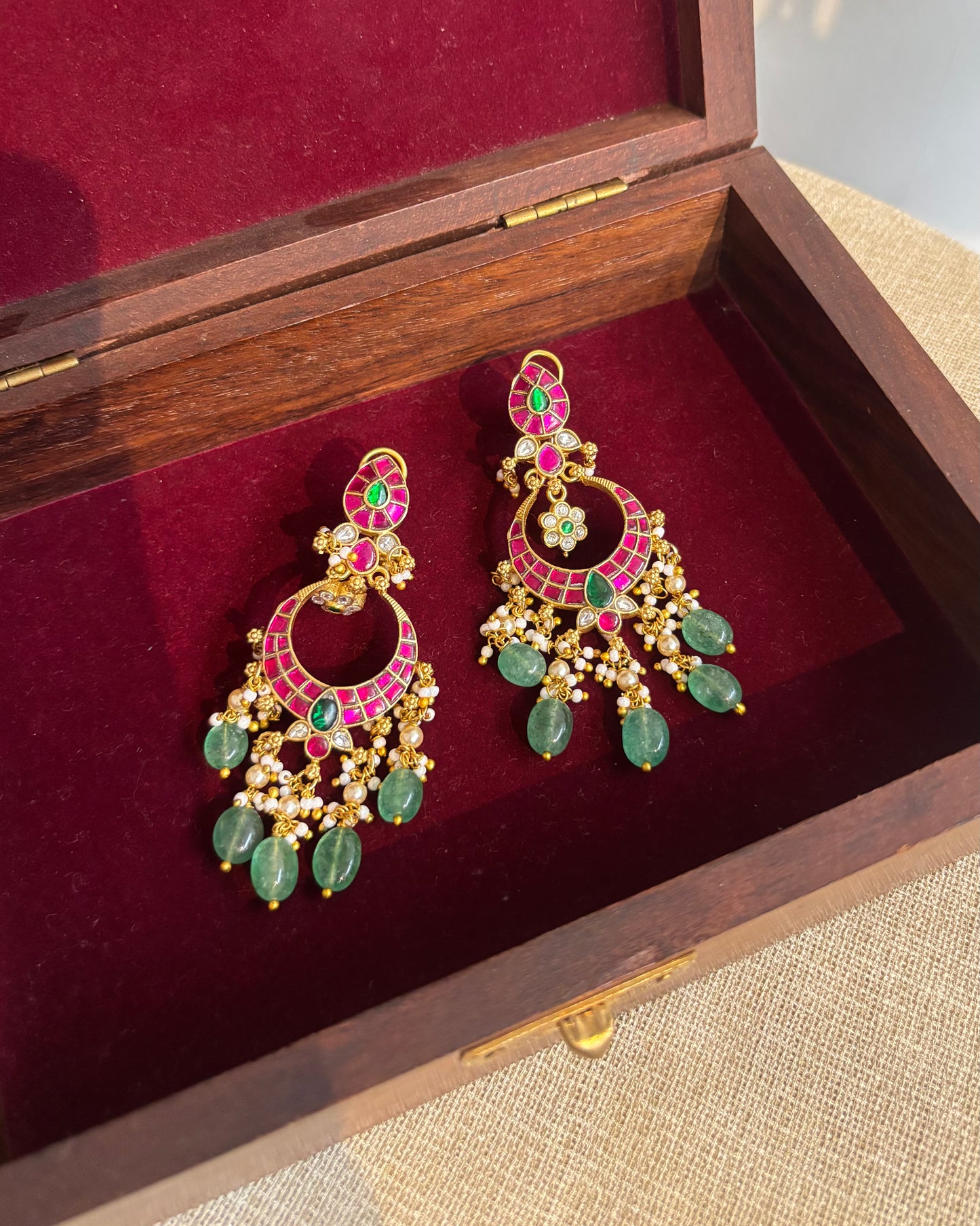 Bridal Jadau Kundan Chandbali Earrings with Pearls & Strawberry Beads | ER268