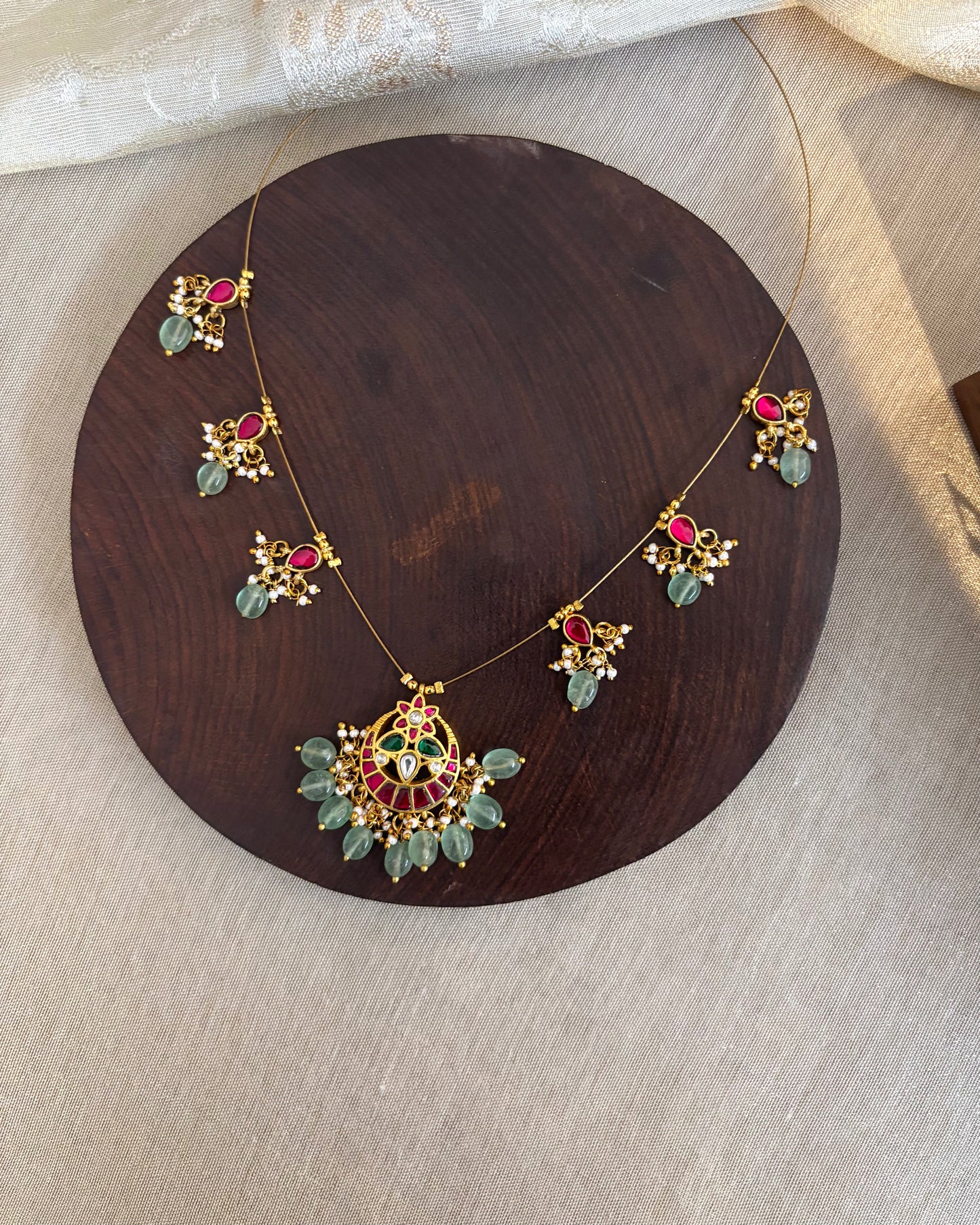 Jadau Kundan Invisible Chain Necklace with Earrings | NC148