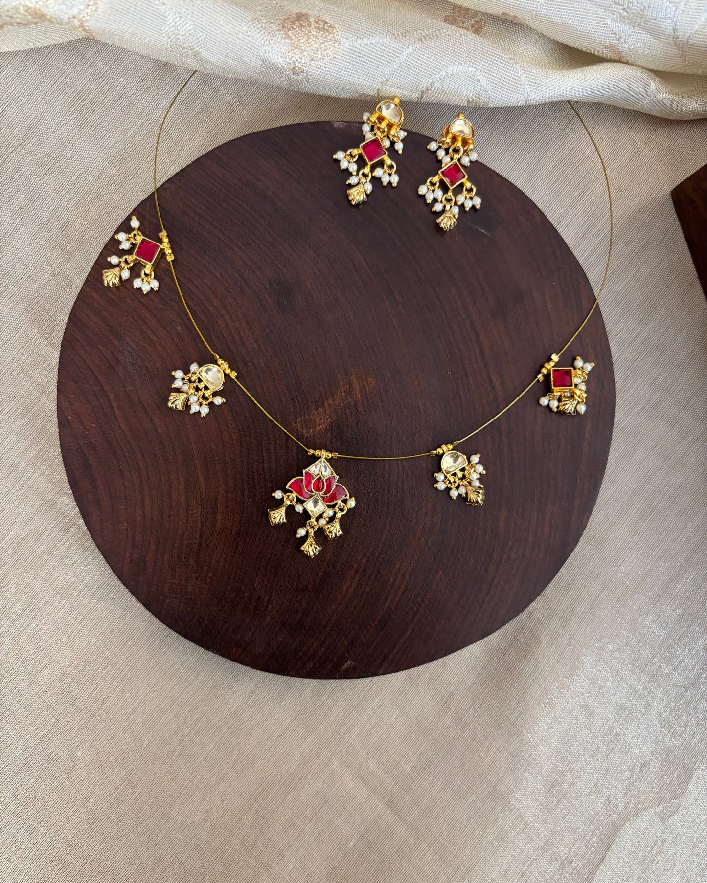 Jadau Kundan Invisible Chain Necklace with Earrings | NC152