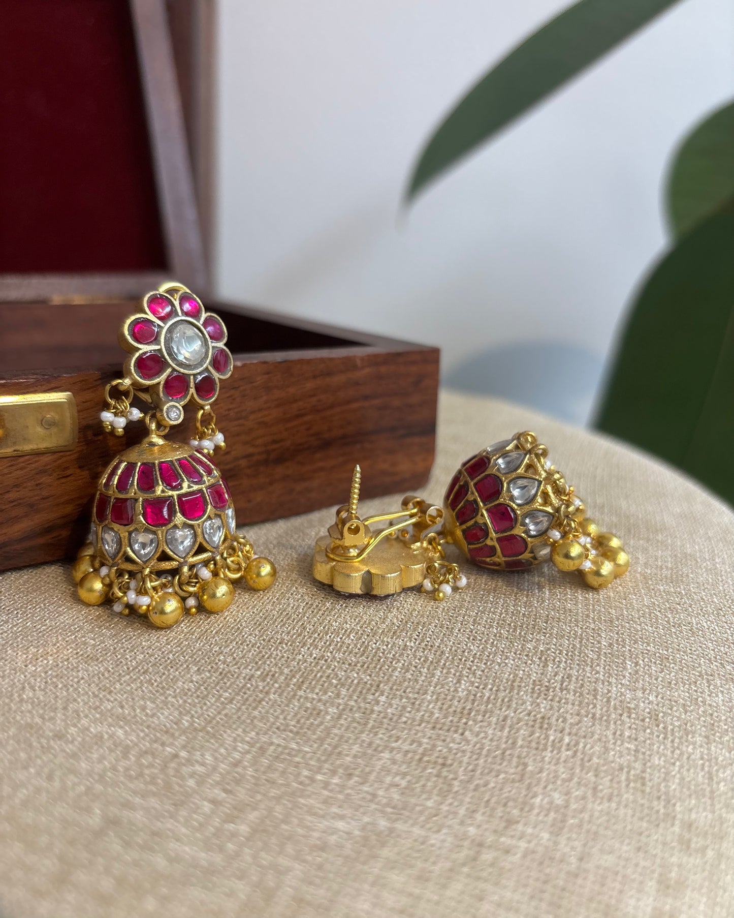 Floral Jadau Kundan Jhumkas with Pearl Hangings | ER260