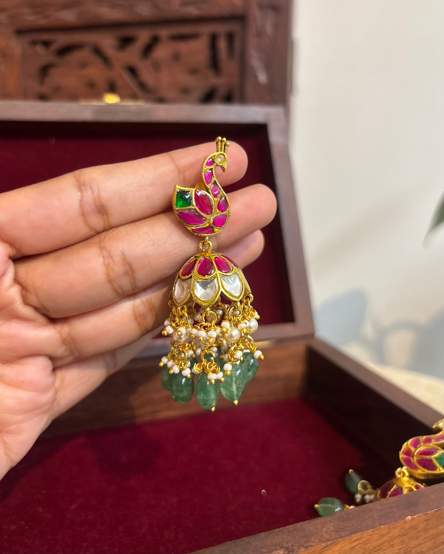 Handcrafted Peacock Jadau Kundan Jhumkas | ER262