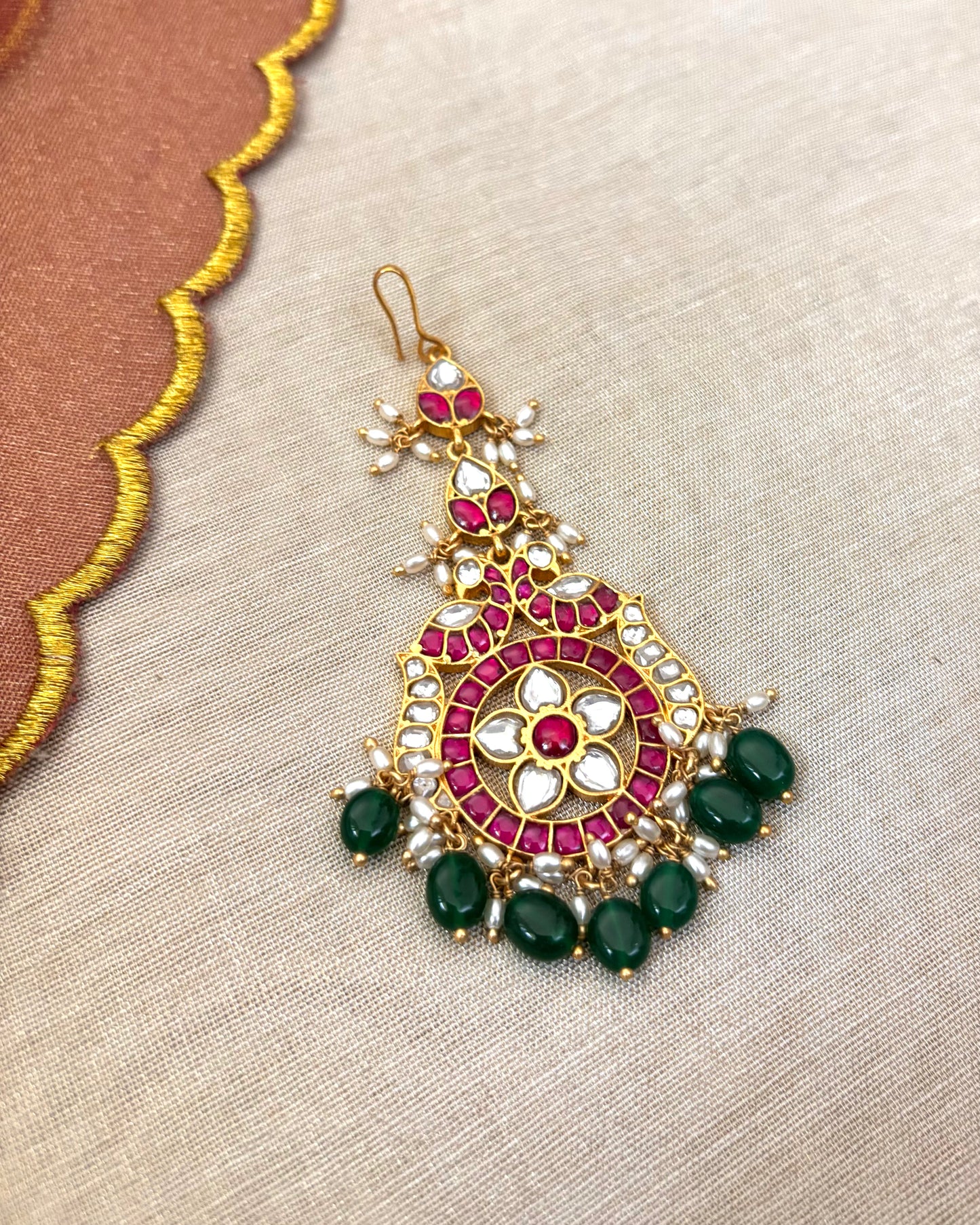 Floral Peacock Jadau Kundan Maang Tikka | MT041