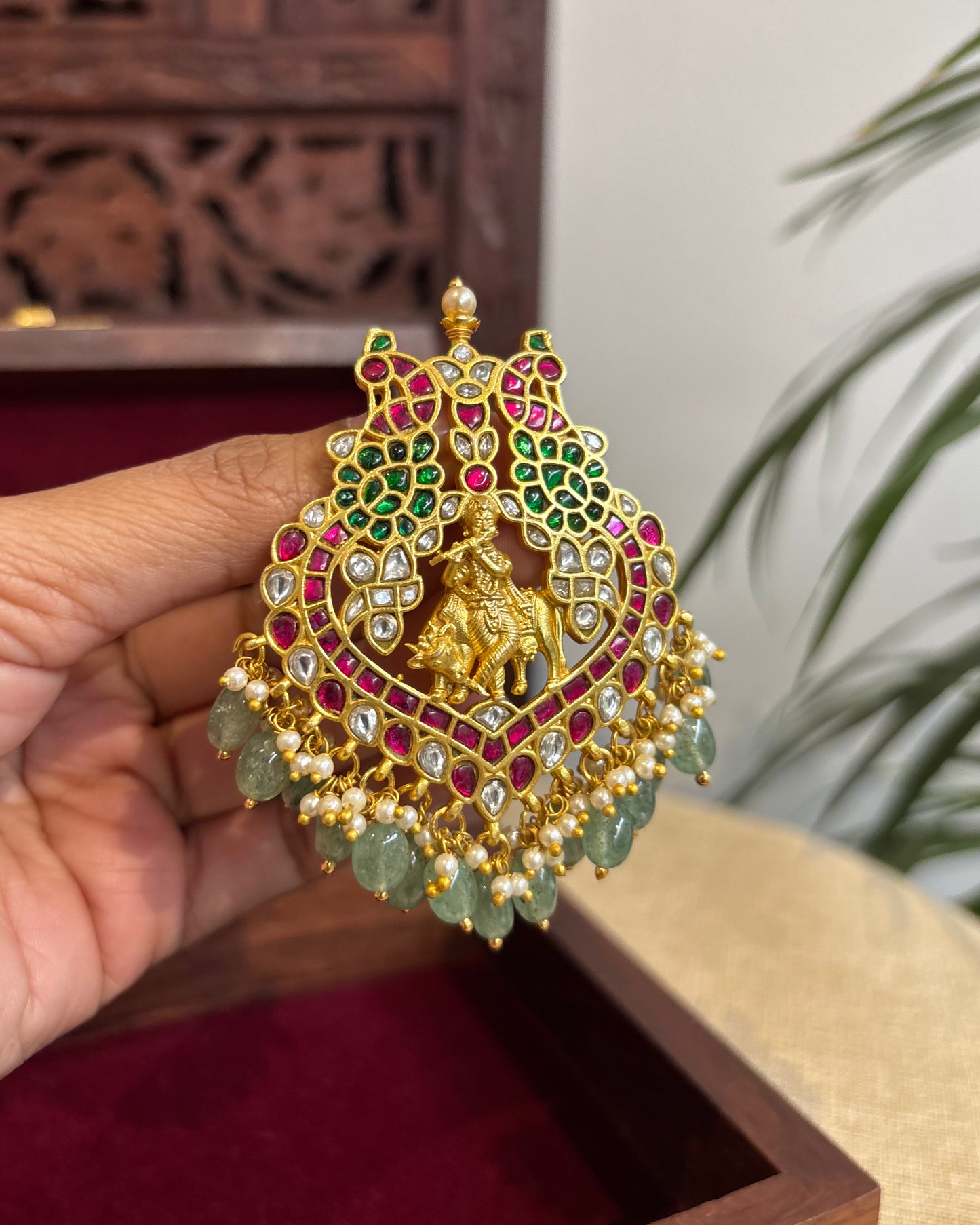 Antique Jadau Kundan Krishna Pendant | HA265