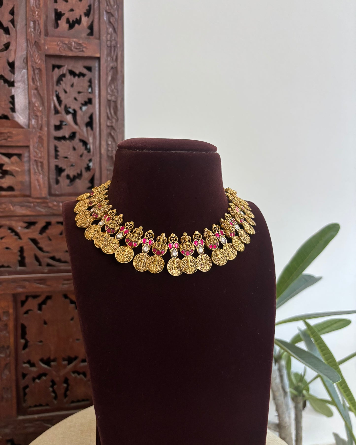 Antique Lakshmi Kaasu Haram with Kundan Detailing – Bridal Temple Jewellery | NC514