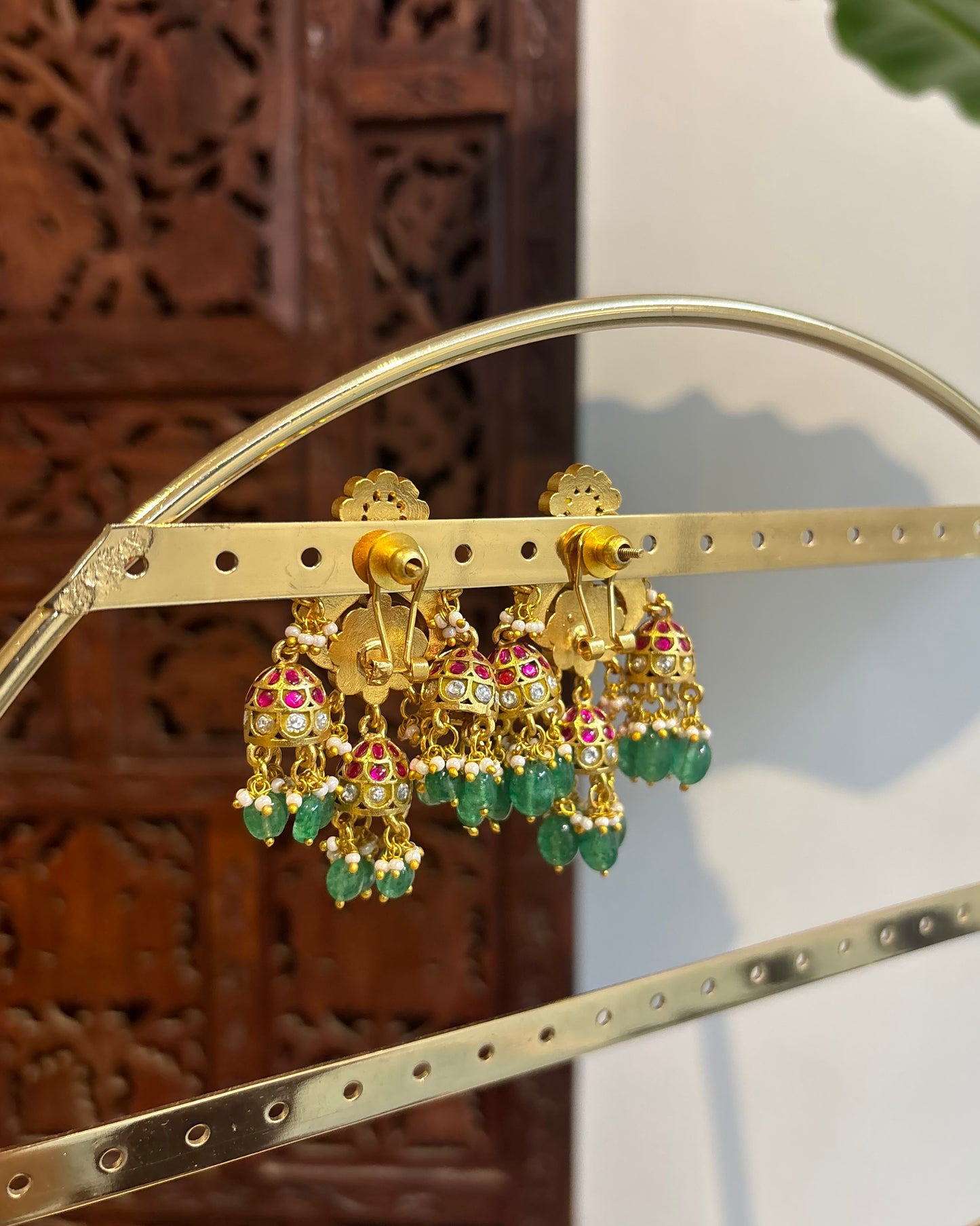 Handcrafted Peacock Jadau Kundan Jhumkas – Statement Earrings | ER188