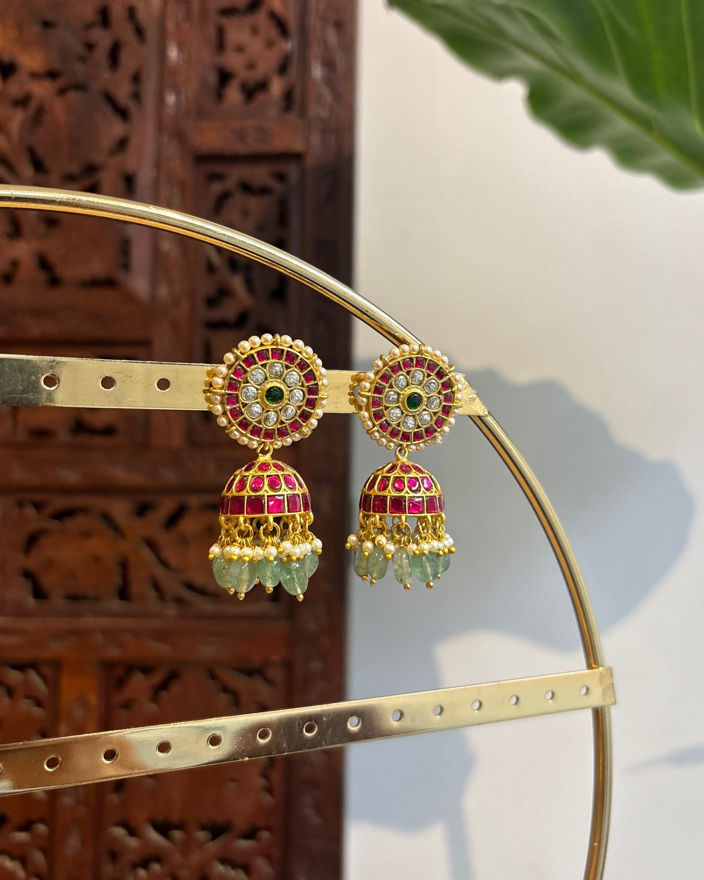 Multicolor Floral Jadau Kundan Jhumkas with Pearl Hangings | ER195