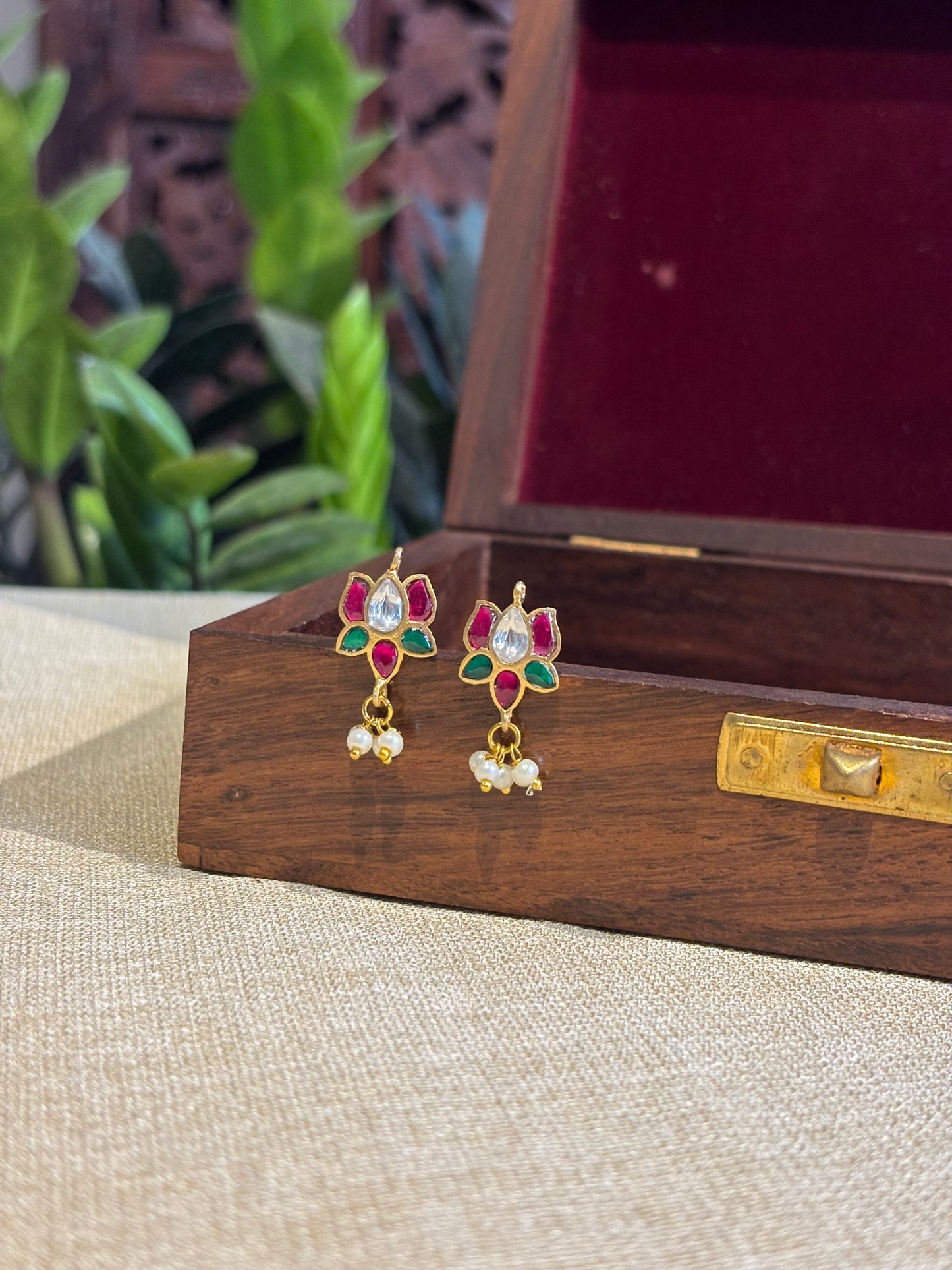 Handcrafted Multicolor Lotus Bugadi – Jadau Kundan Ear Accessory | ER138