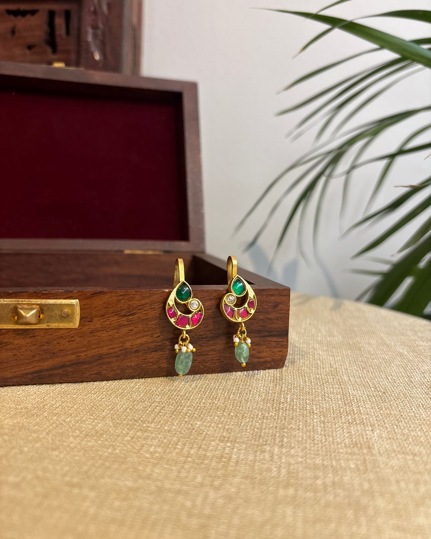 Multicolor Peacock Gold-Finish Jadau Bugadi | ER271