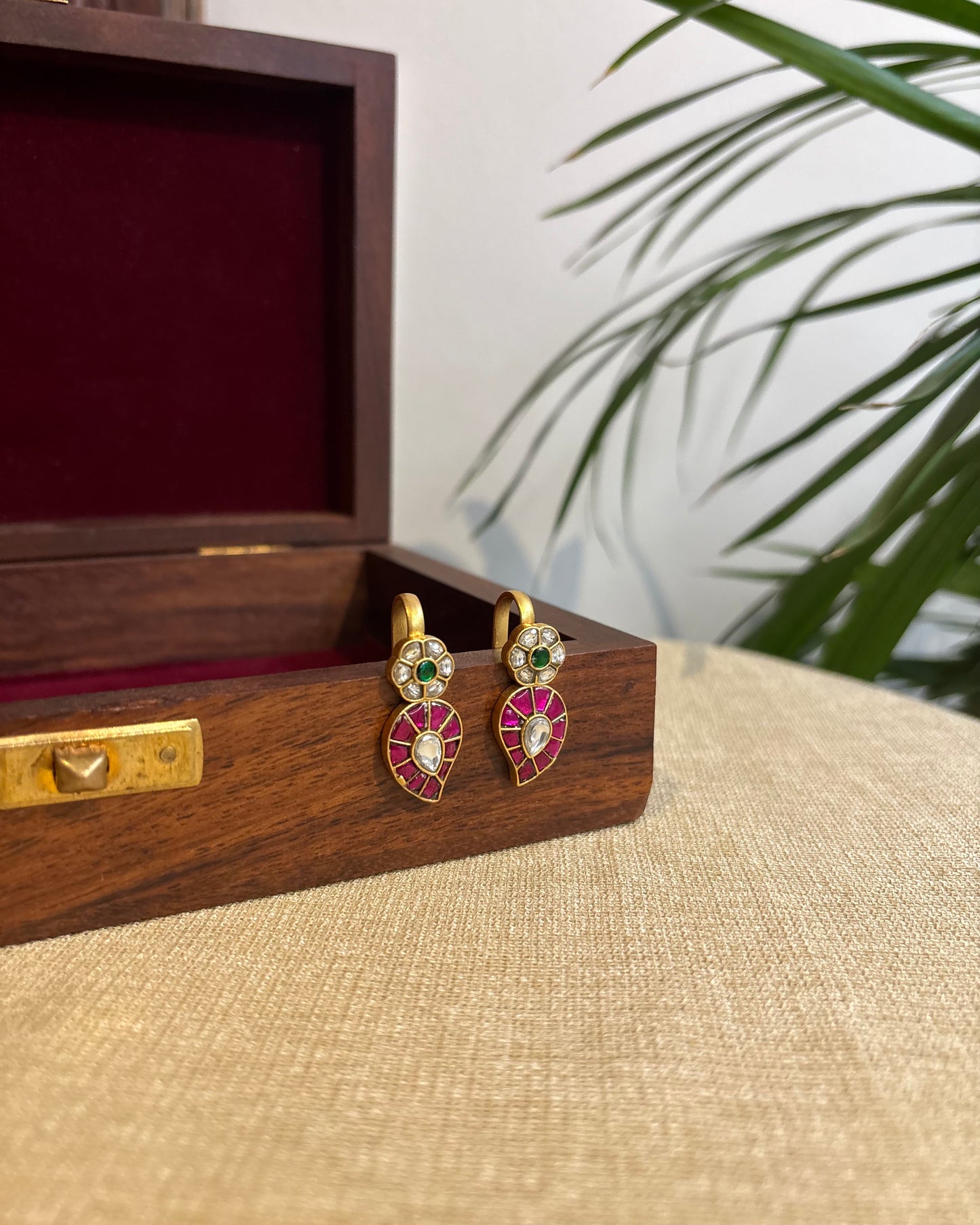 Multicolor Mango Gold-Finish Jadau Bugadi | ER272